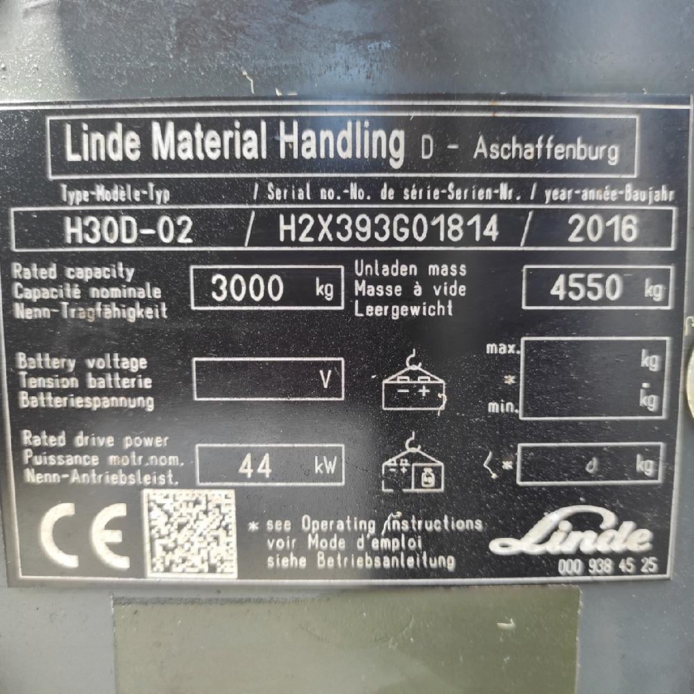 LINDE H30D-393-02 Dizel Forklift 2016 Model (F1.5021)