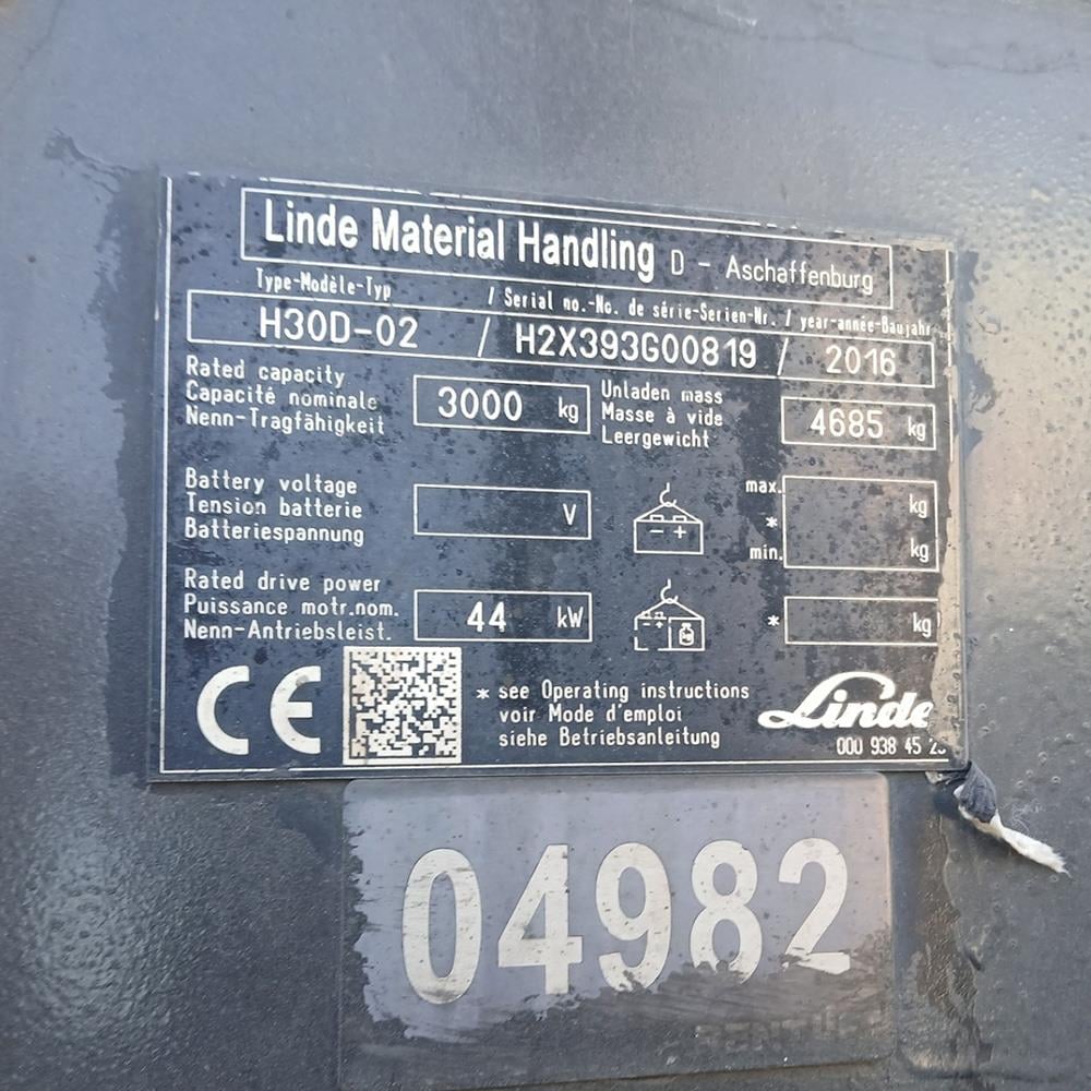 LINDE H30D-393 Dizel Forklift 2016 Model (F1.4982)