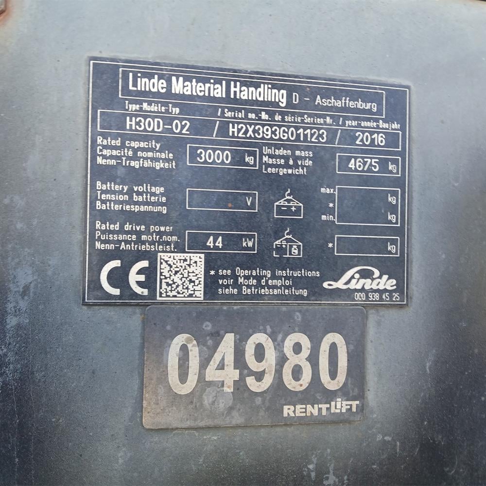 LINDE H30D-393 Dizel Forklift 2016 Model (F1.4980)