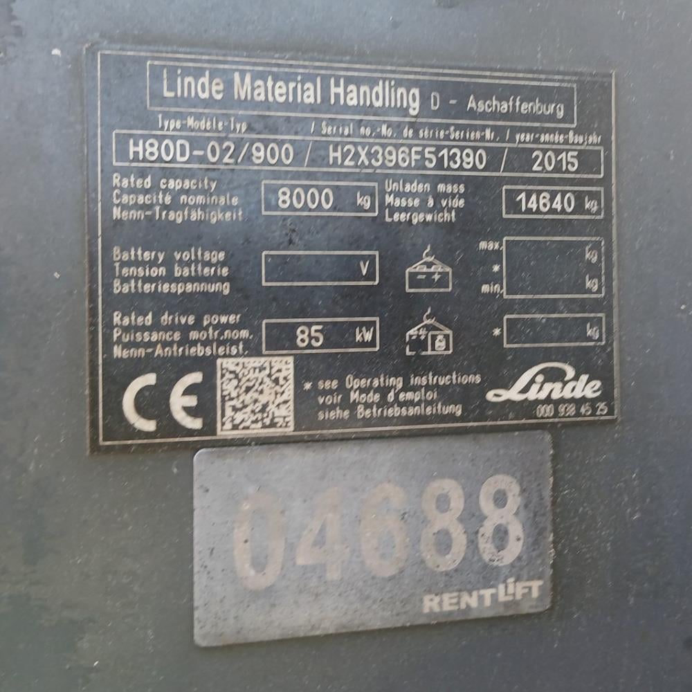 LINDE H80D/900-396-TPX Dizel Forklift 2015 Model (F1.4688)