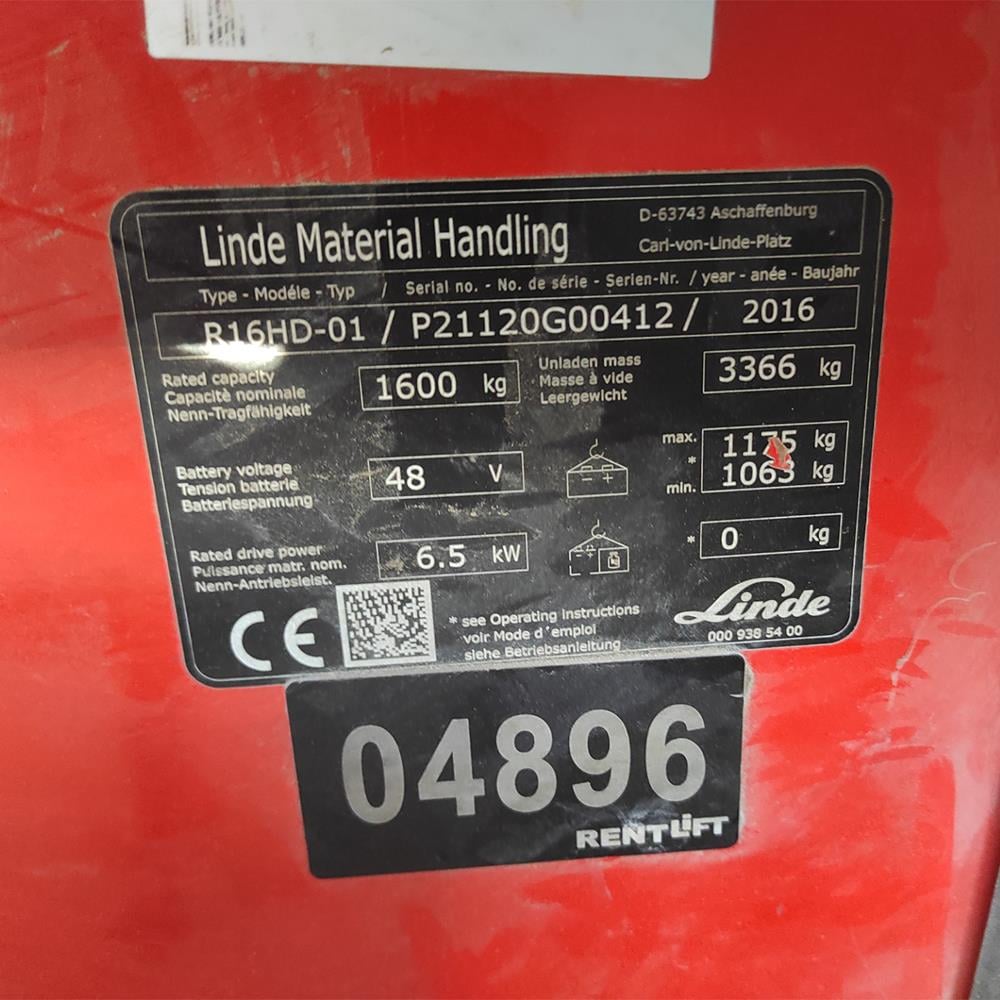 LINDE R16HD-1120  Reach Truck Forklift 2016 Model (F1.4896) 