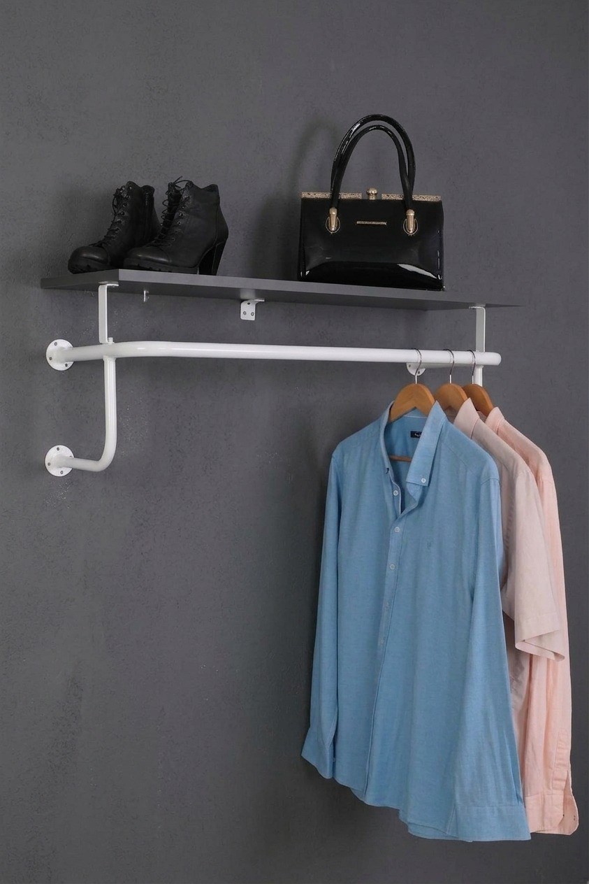 Destekli ve Raflı Yuvarlak Borudan U Askı 90 Cm Beyaz