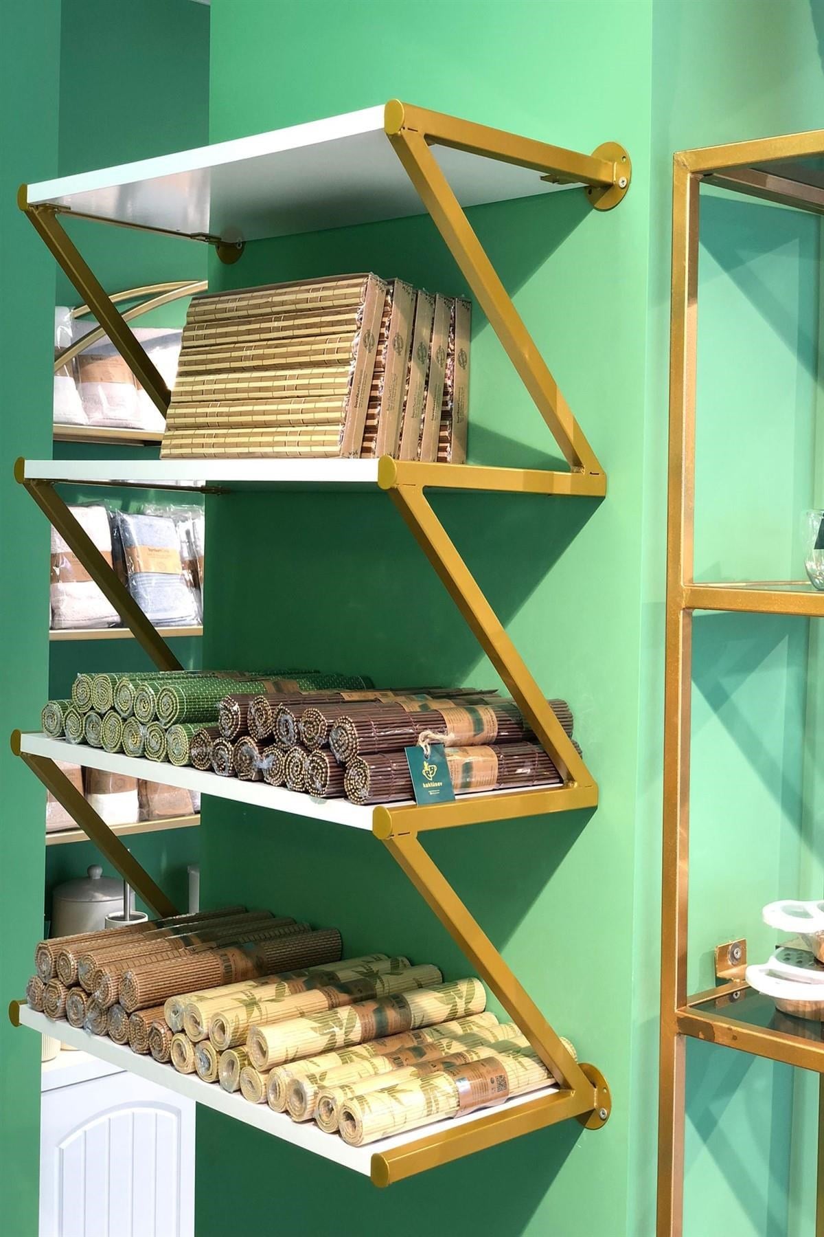 Duvara Monte Gold Boyalı Z Raflı Stand