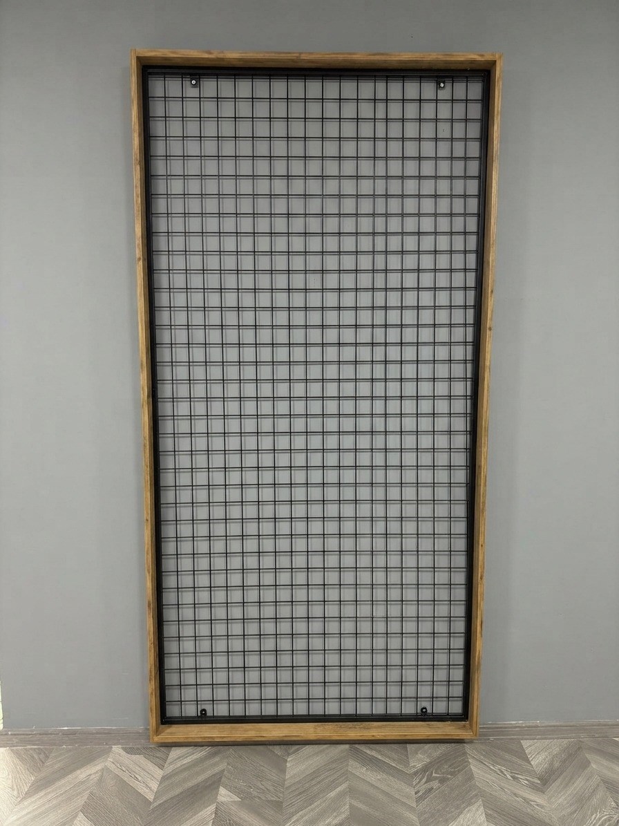 Sık Telli Tel Raf Ahşap Çerçeveli 100*200 Siyah