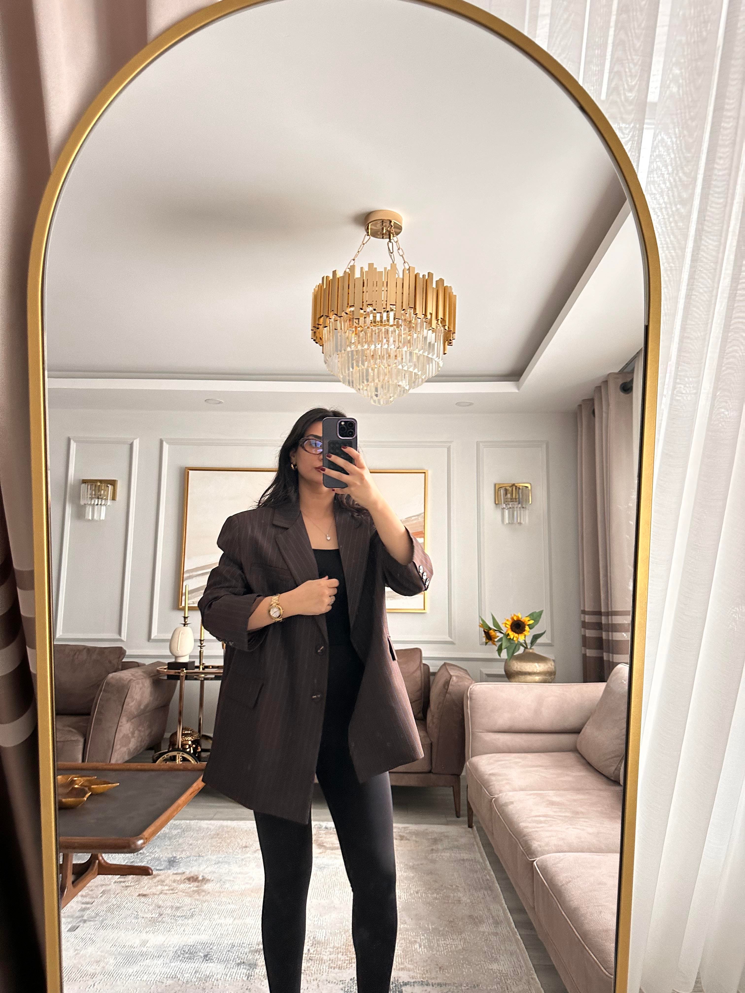 Çizgili Oversize Kahve Blazer Ceket 