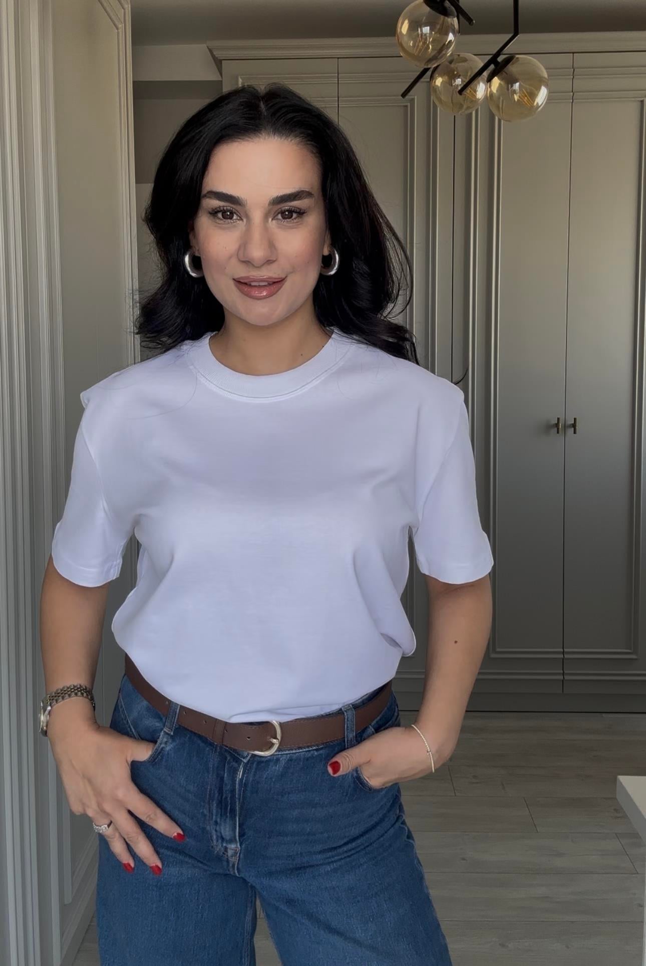 Dekoratif Dikişli Bisiklet Yaka Basic T-shirt 