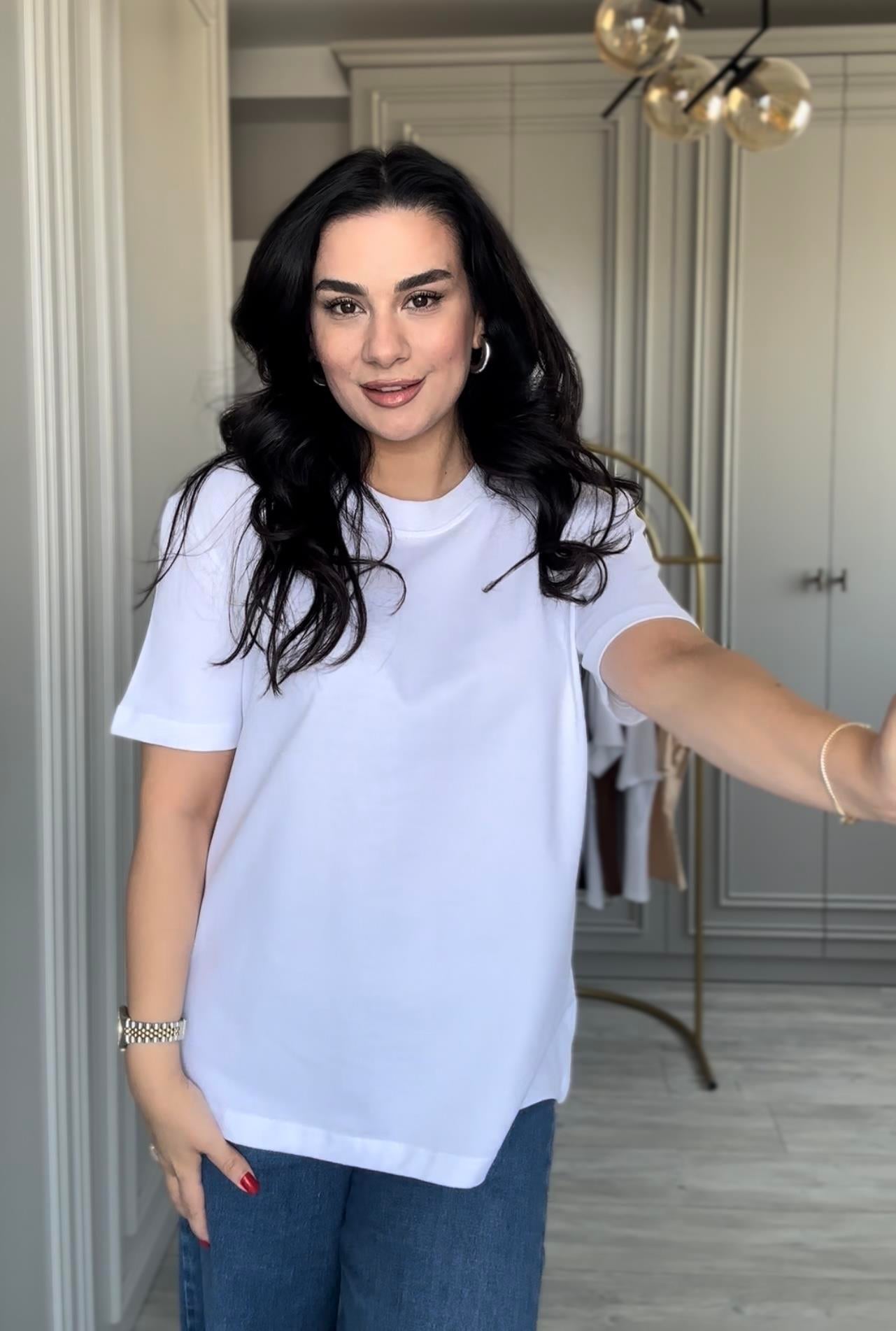 Dekoratif Dikişli Bisiklet Yaka Basic T-shirt 