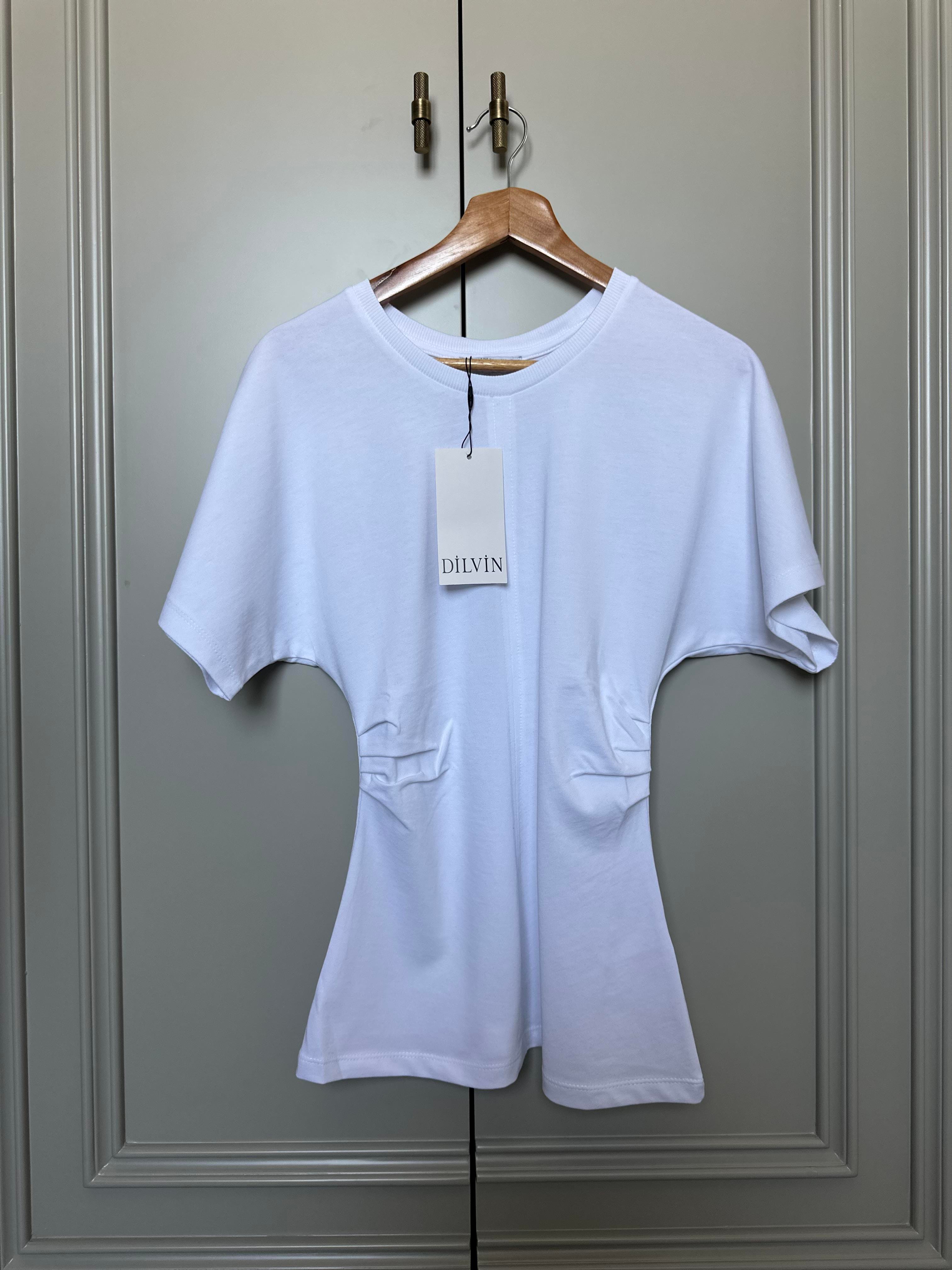 Drape Detaylı Bisiklet Yaka Basic T-shirt 