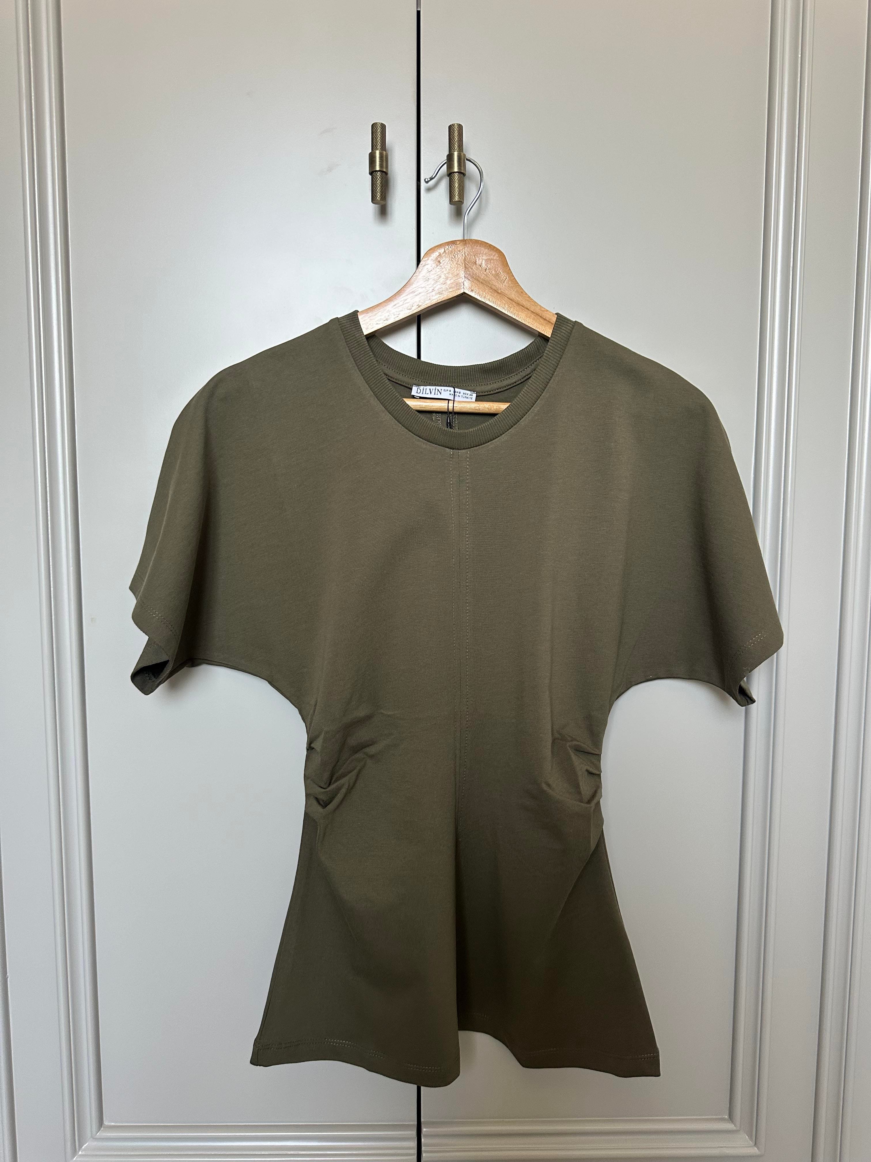 Drape Detaylı Bisiklet Yaka Basic T-shirt 