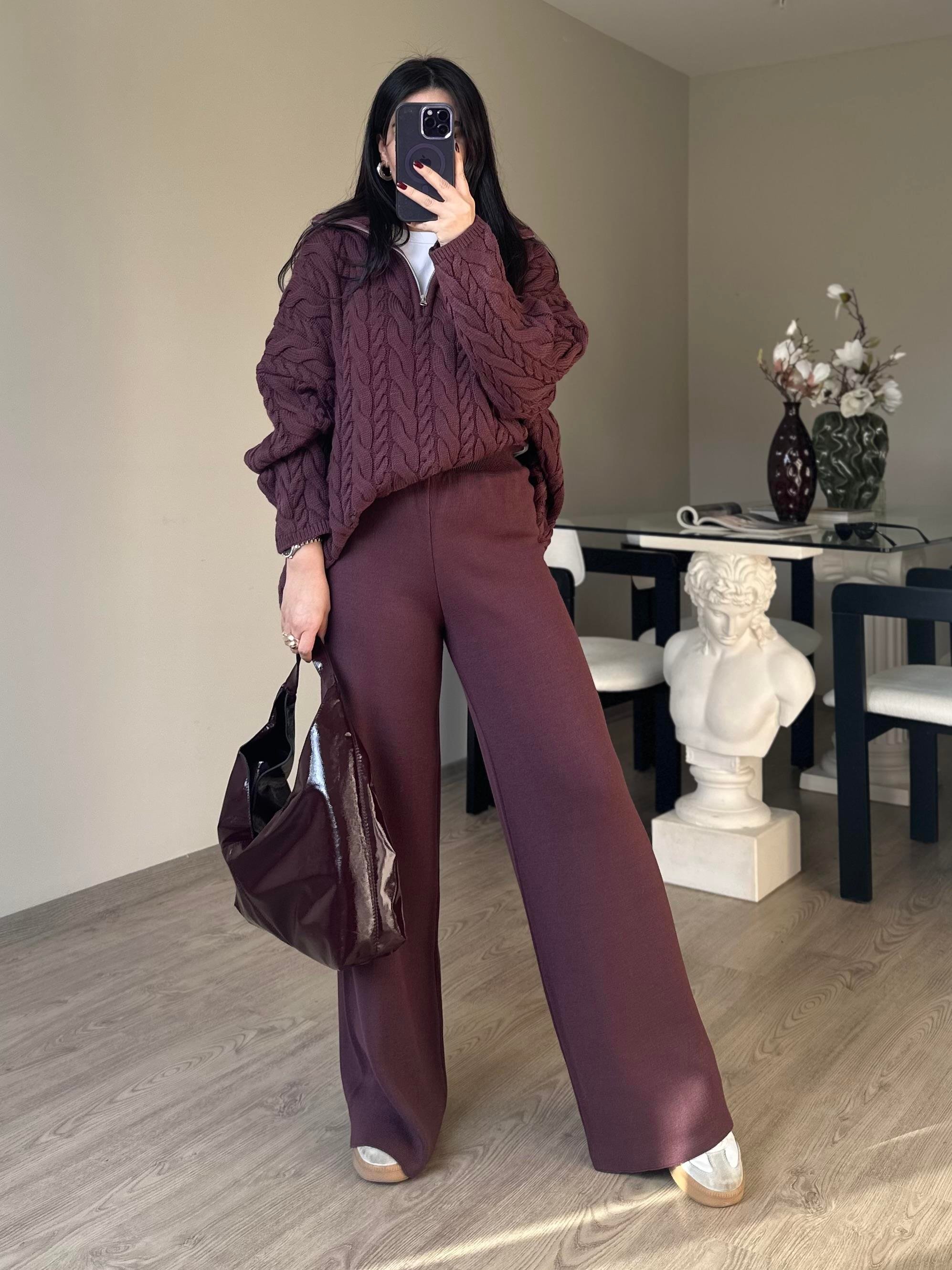 Mürdüm Triko Pantolon 