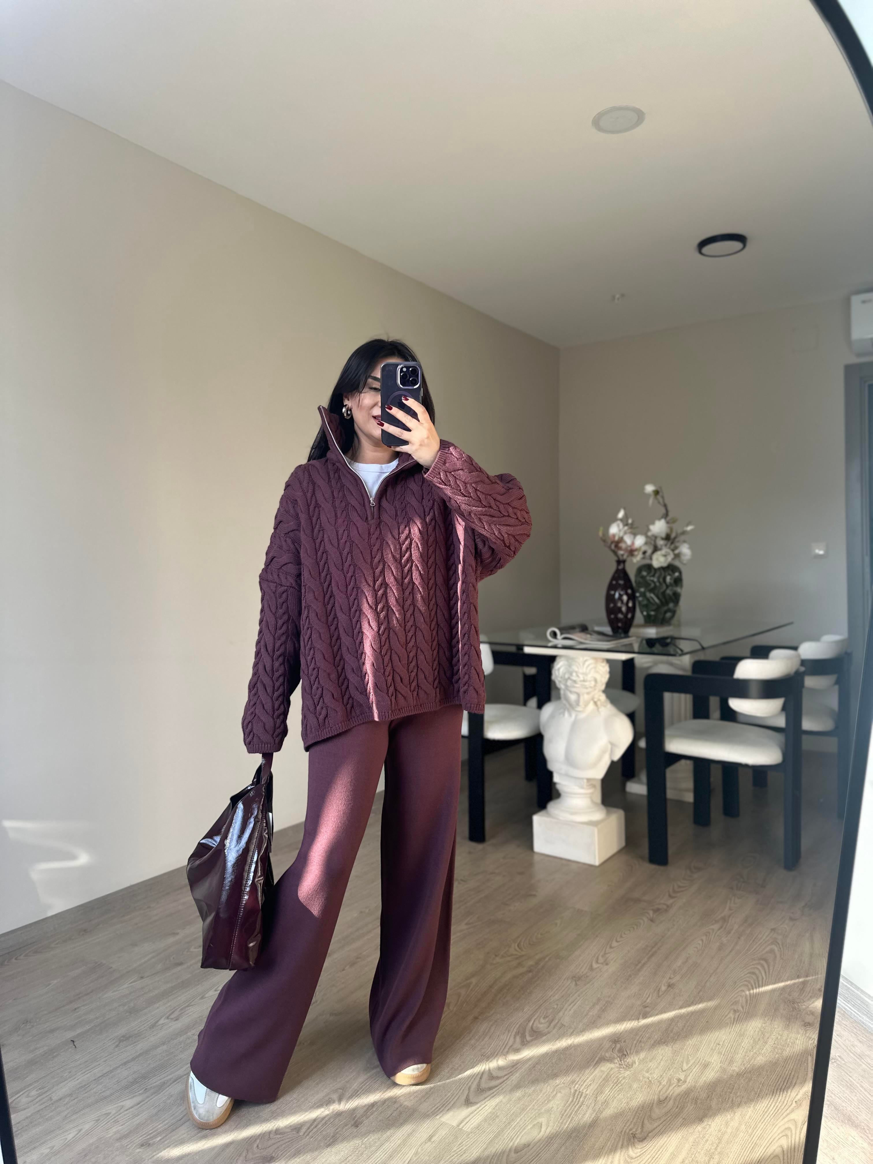 Mürdüm Triko Pantolon 