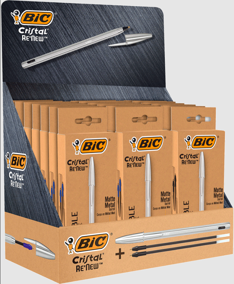 Bic Cristal Renew Tükenmez Kalem, Metal Gövde + 2 Refil, Siyah