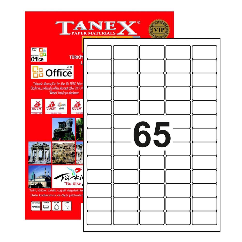 Tanex TW-2065 Yazıcı Etiketi 38.1 x 21.2 mm 6.500 Adet - Beyaz