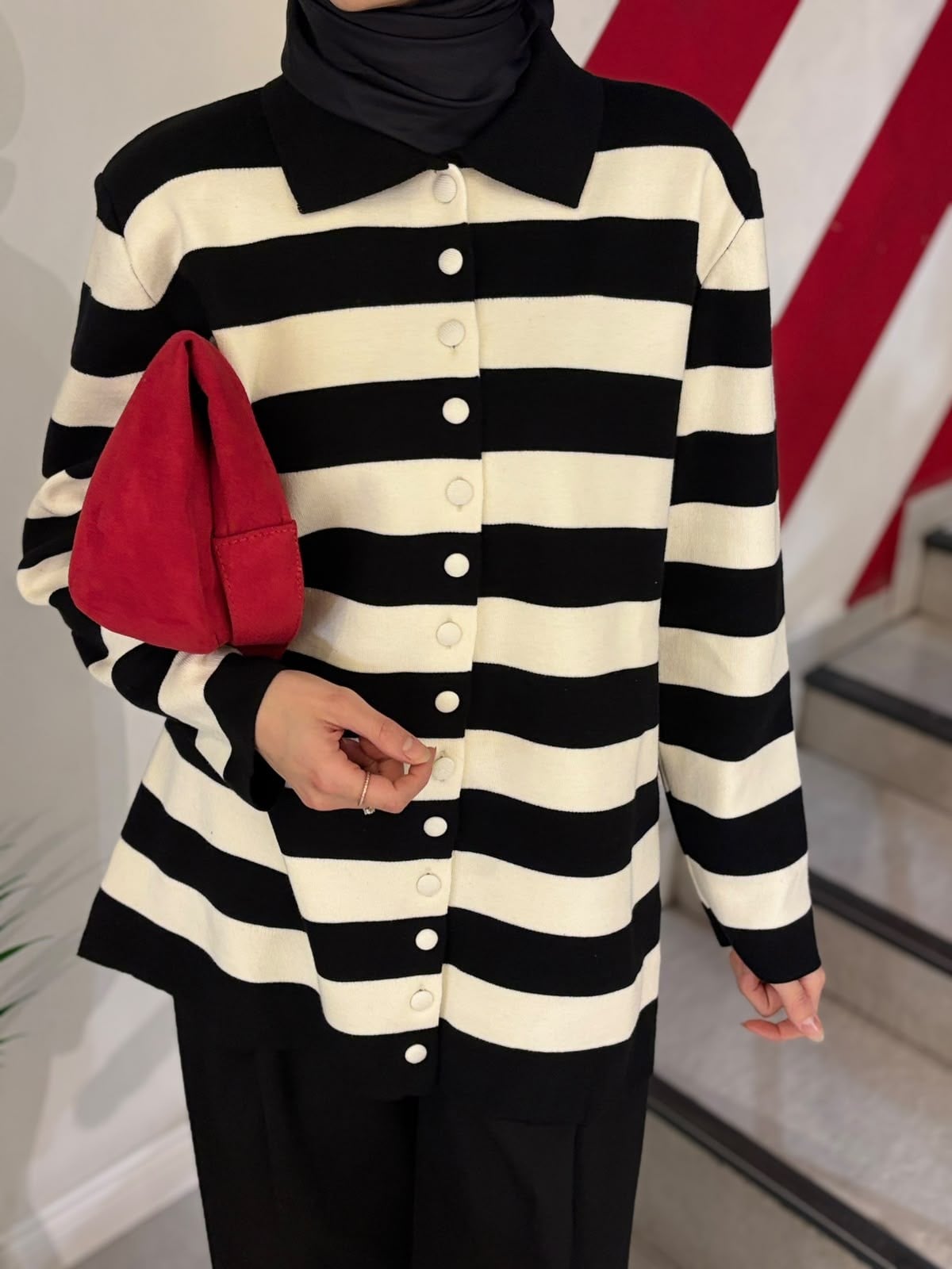 Hly Stripe Çizgili Vatkalı Hırka