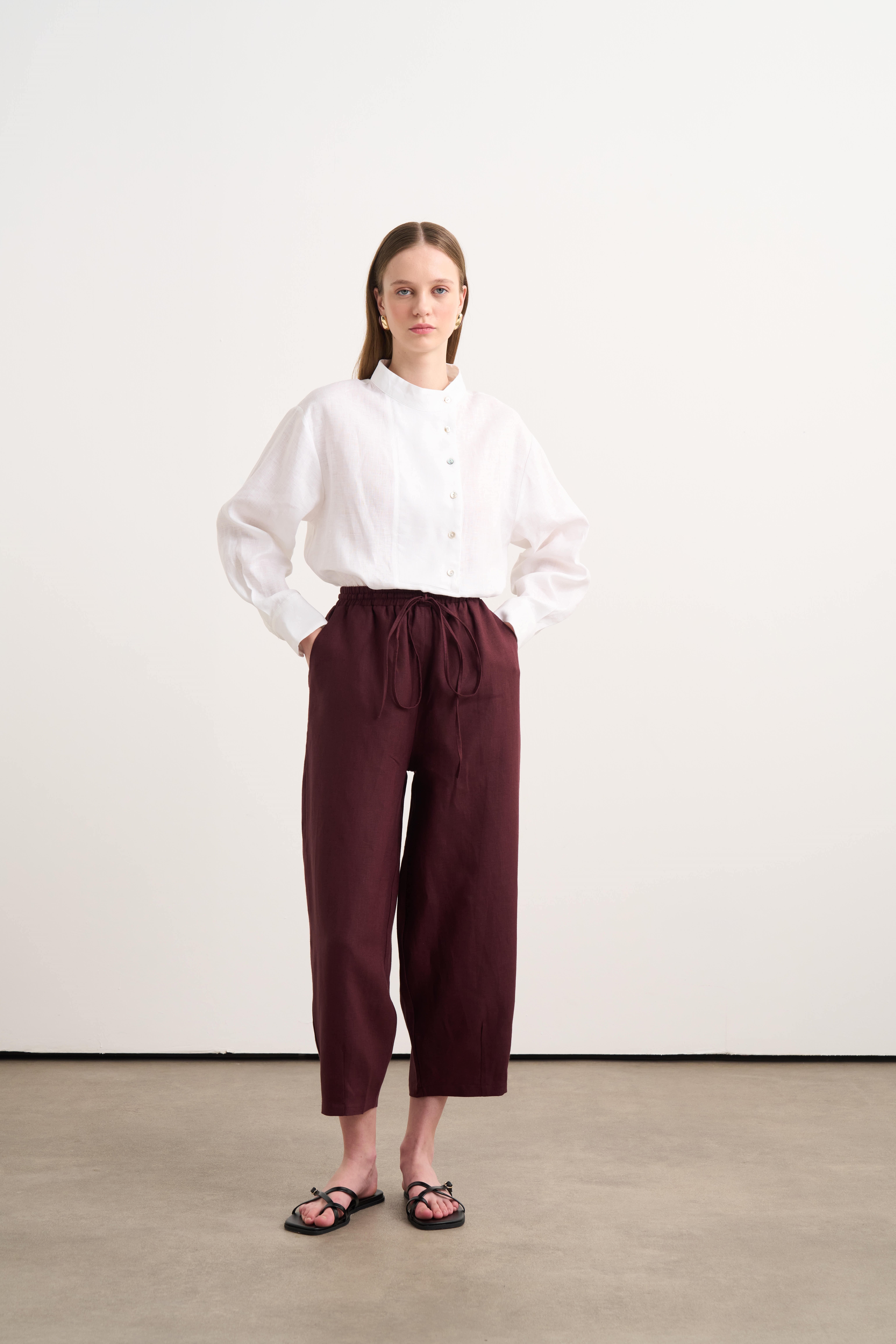 Linen Şalvar Pantolon - CHERRY