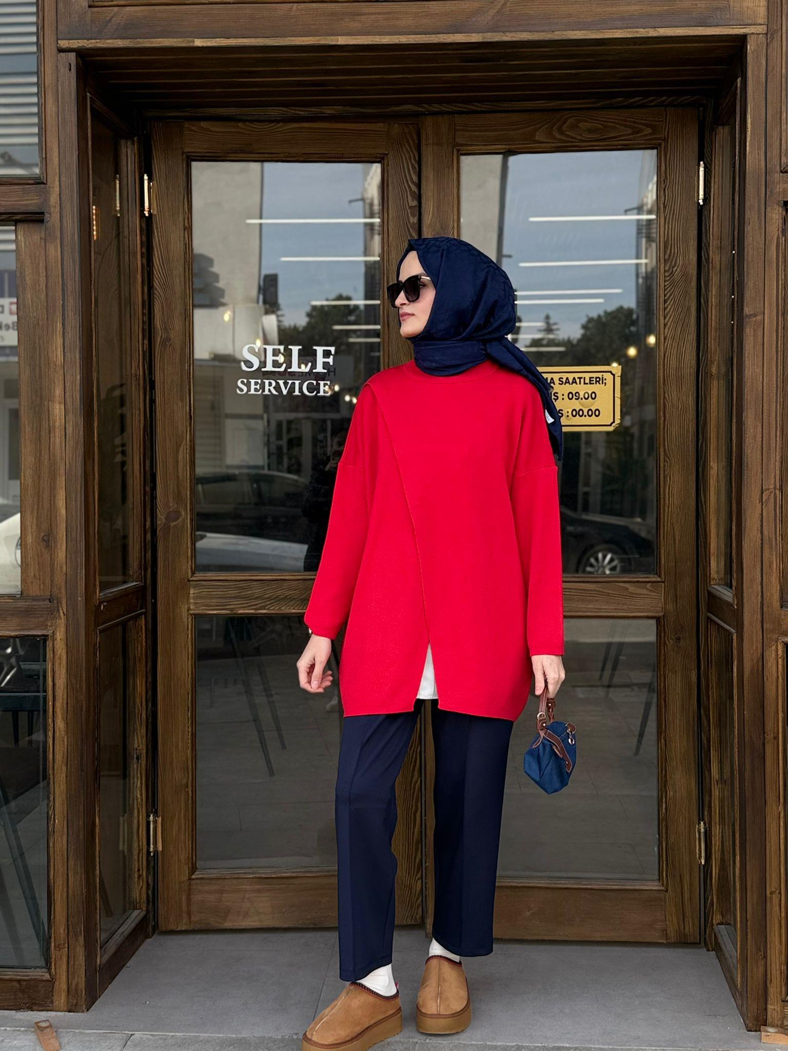 Makas Triko Tunik - KIRMIZI