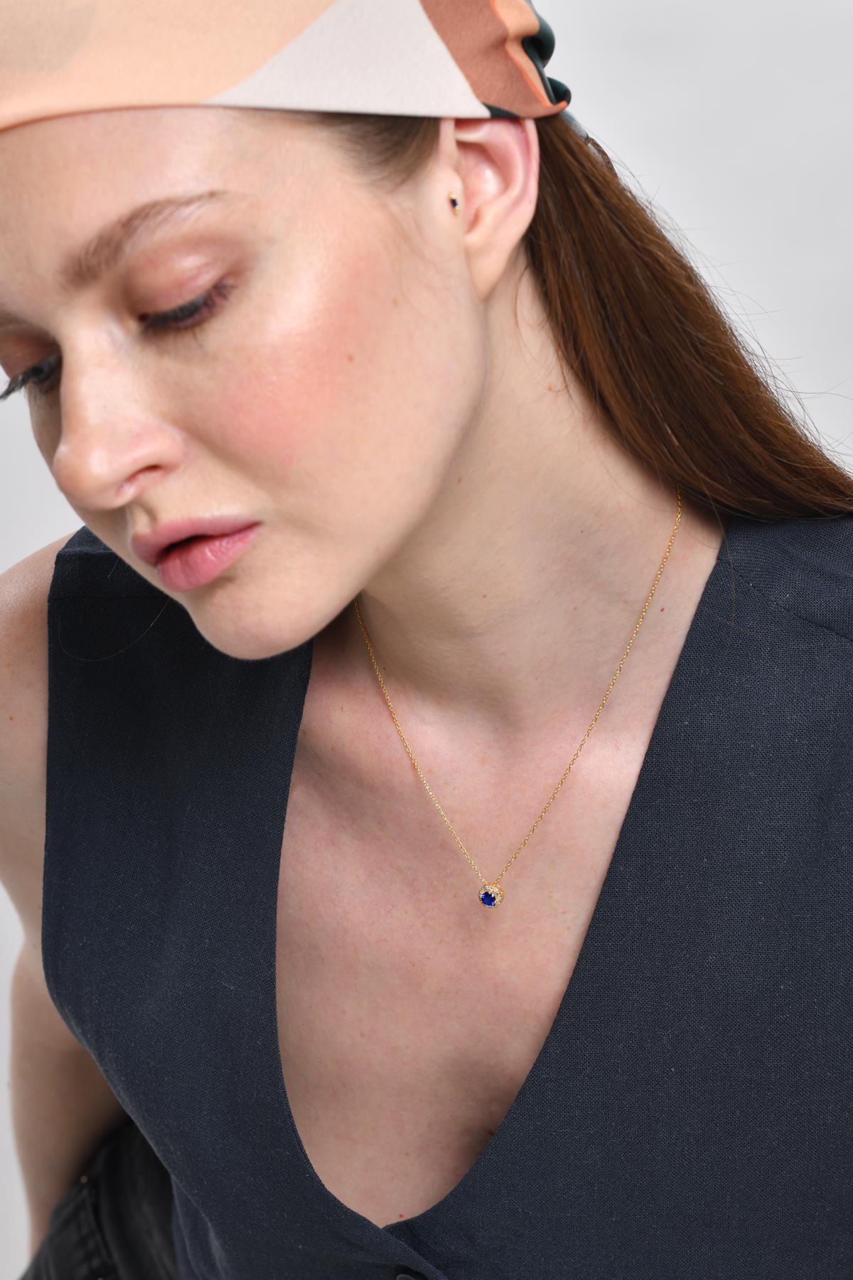 0.38 Carat Pırlanta Safir Kolye