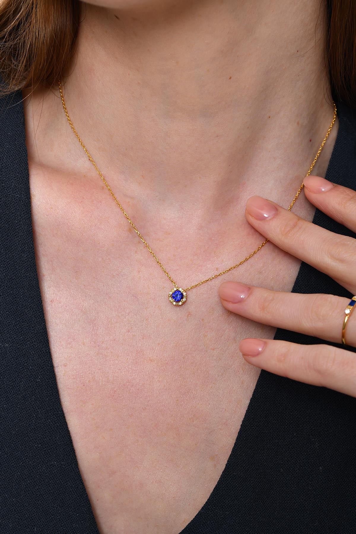 0.38 Carat Pırlanta Safir Kolye