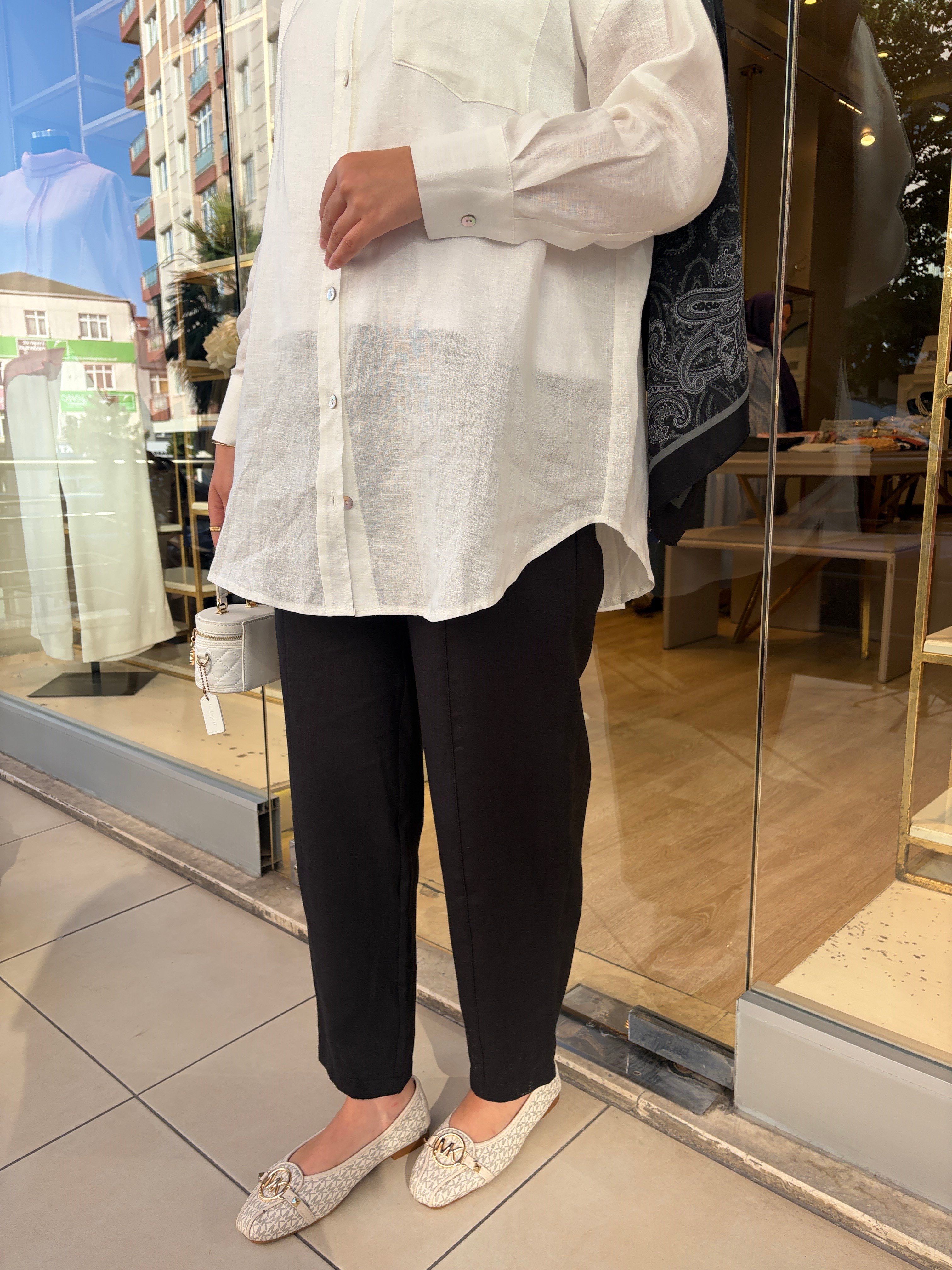 : SLOUCHY  KETEN  PANTOLON SİYAH