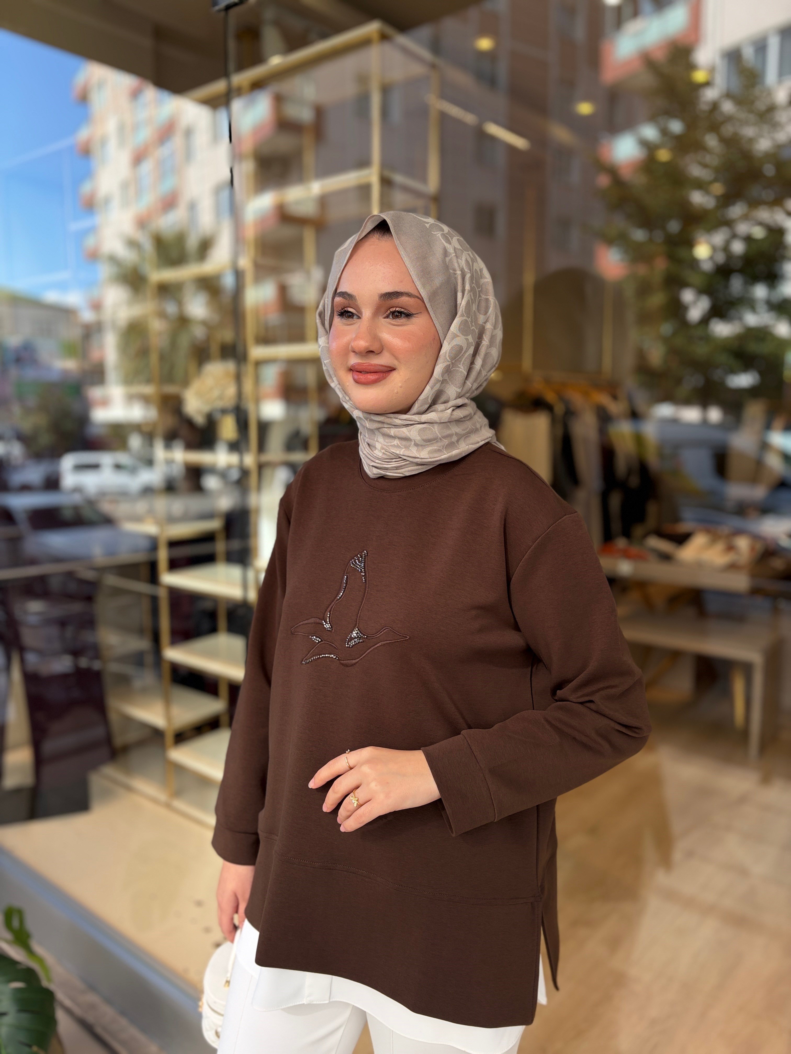 1000 NAKIŞ DETAYLI SWEAT KAHVE 