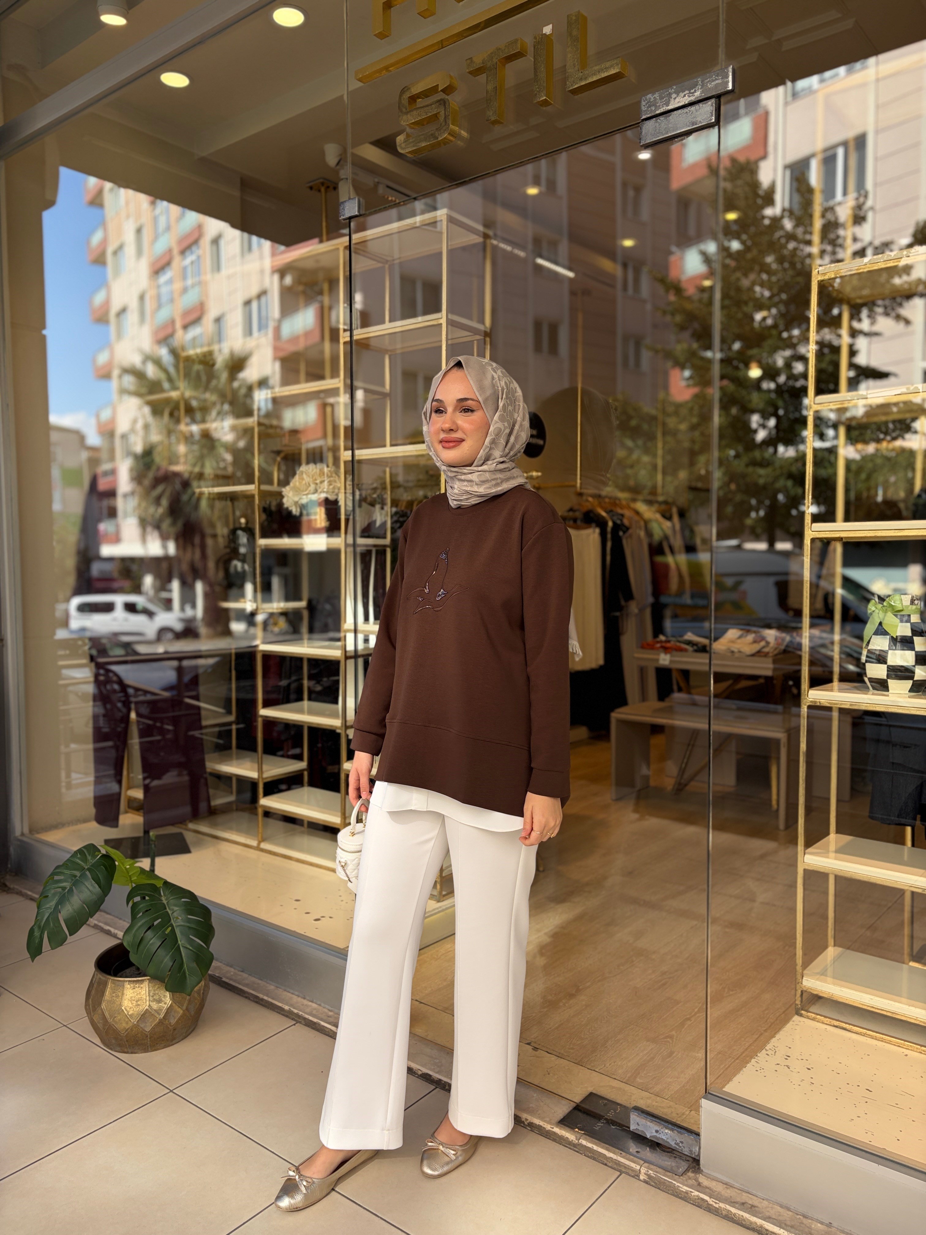 1000 NAKIŞ DETAYLI SWEAT KAHVE 