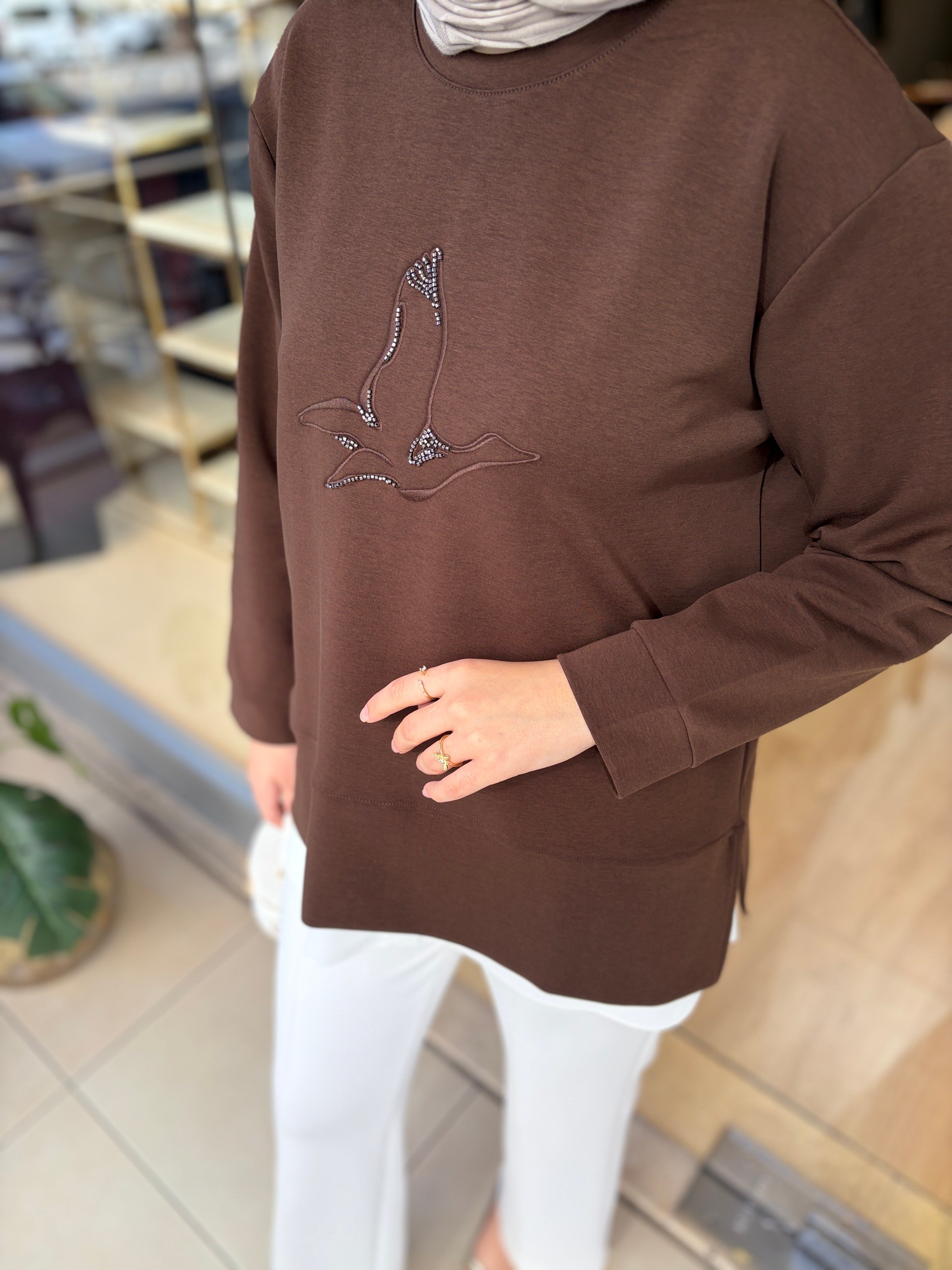 1000 NAKIŞ DETAYLI SWEAT KAHVE 