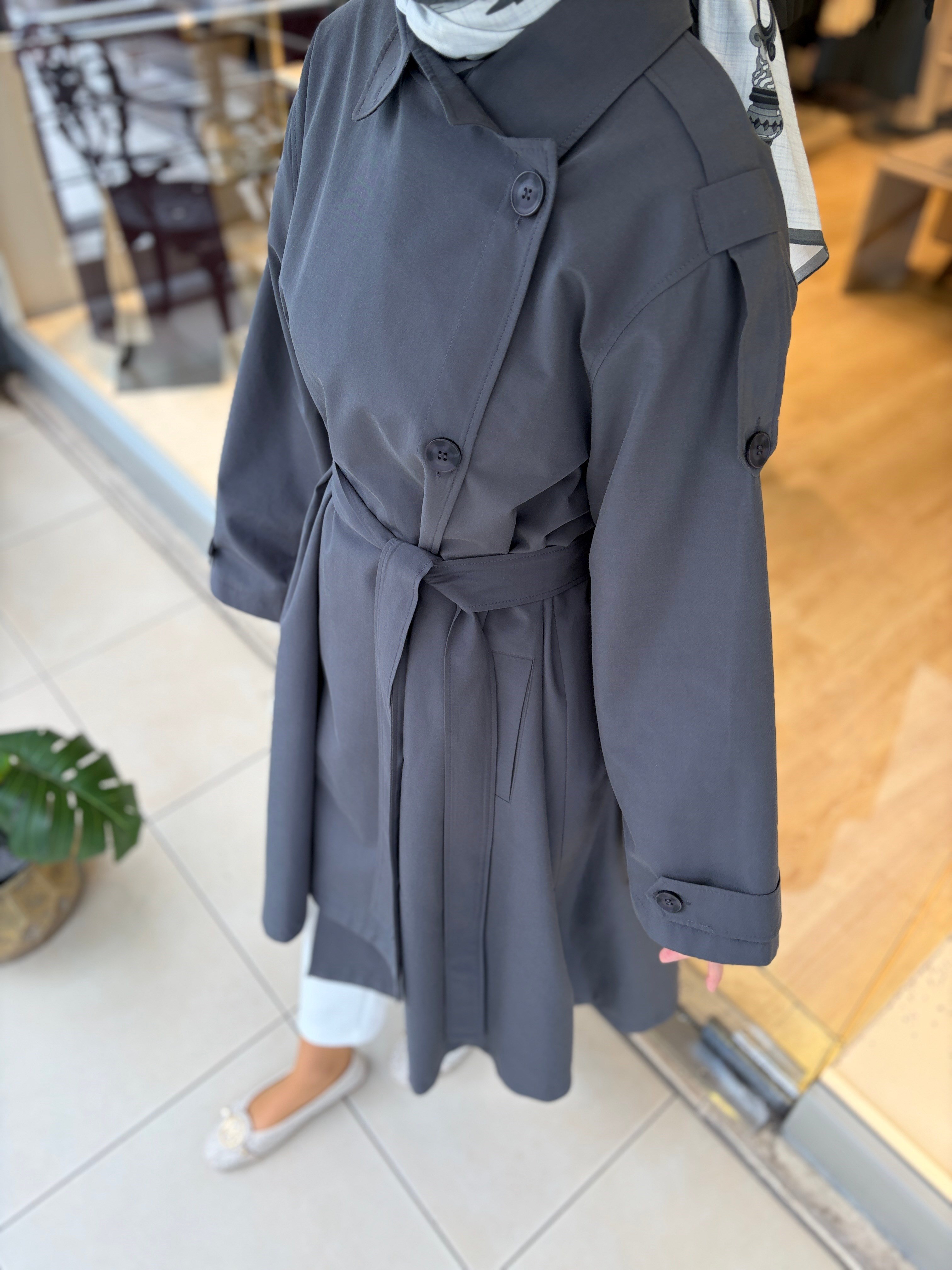 601 EKOSE DETAY TRENCCOAT GRİ