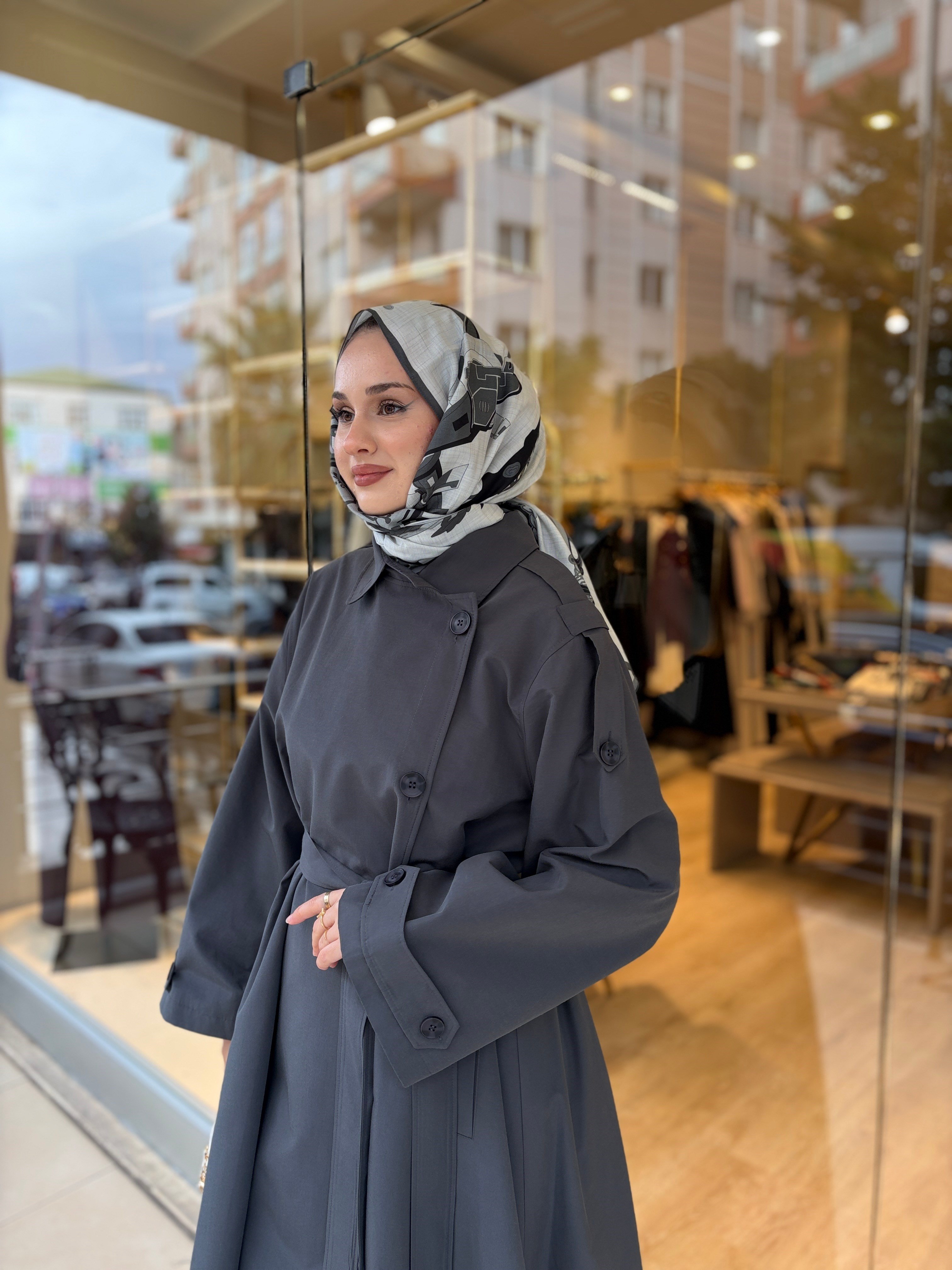 601 EKOSE DETAY TRENCCOAT GRİ