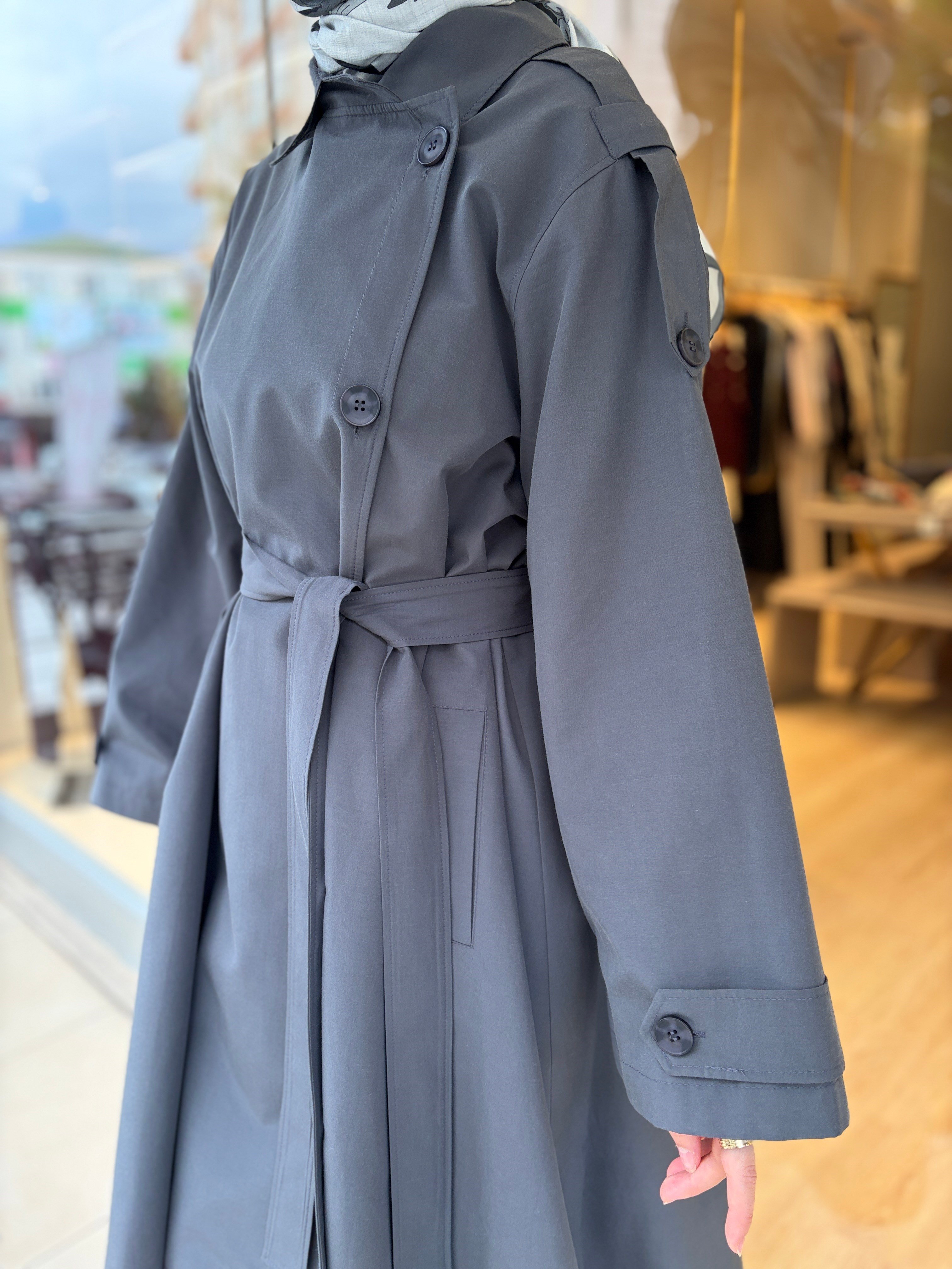 601 EKOSE DETAY TRENCCOAT GRİ