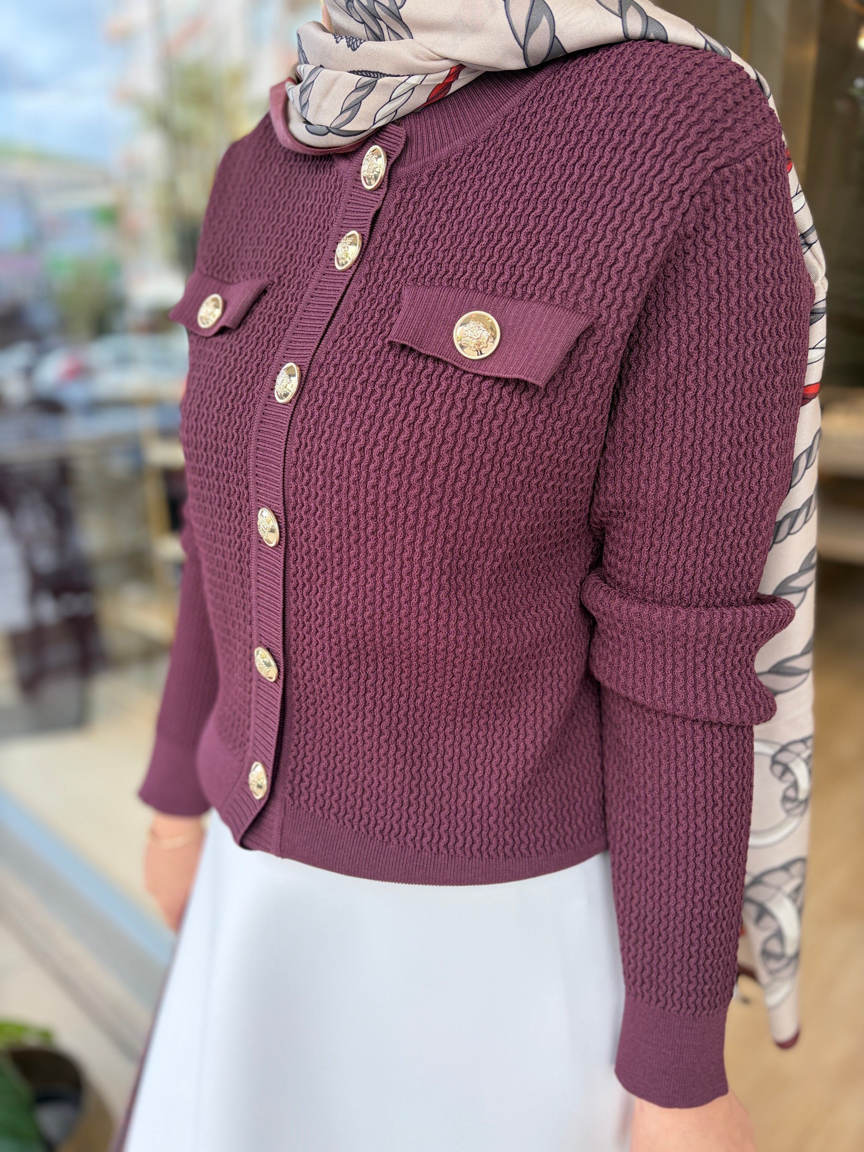 601 GOLD DÜĞME DETAYLI TRİKO HIRKA BORDO