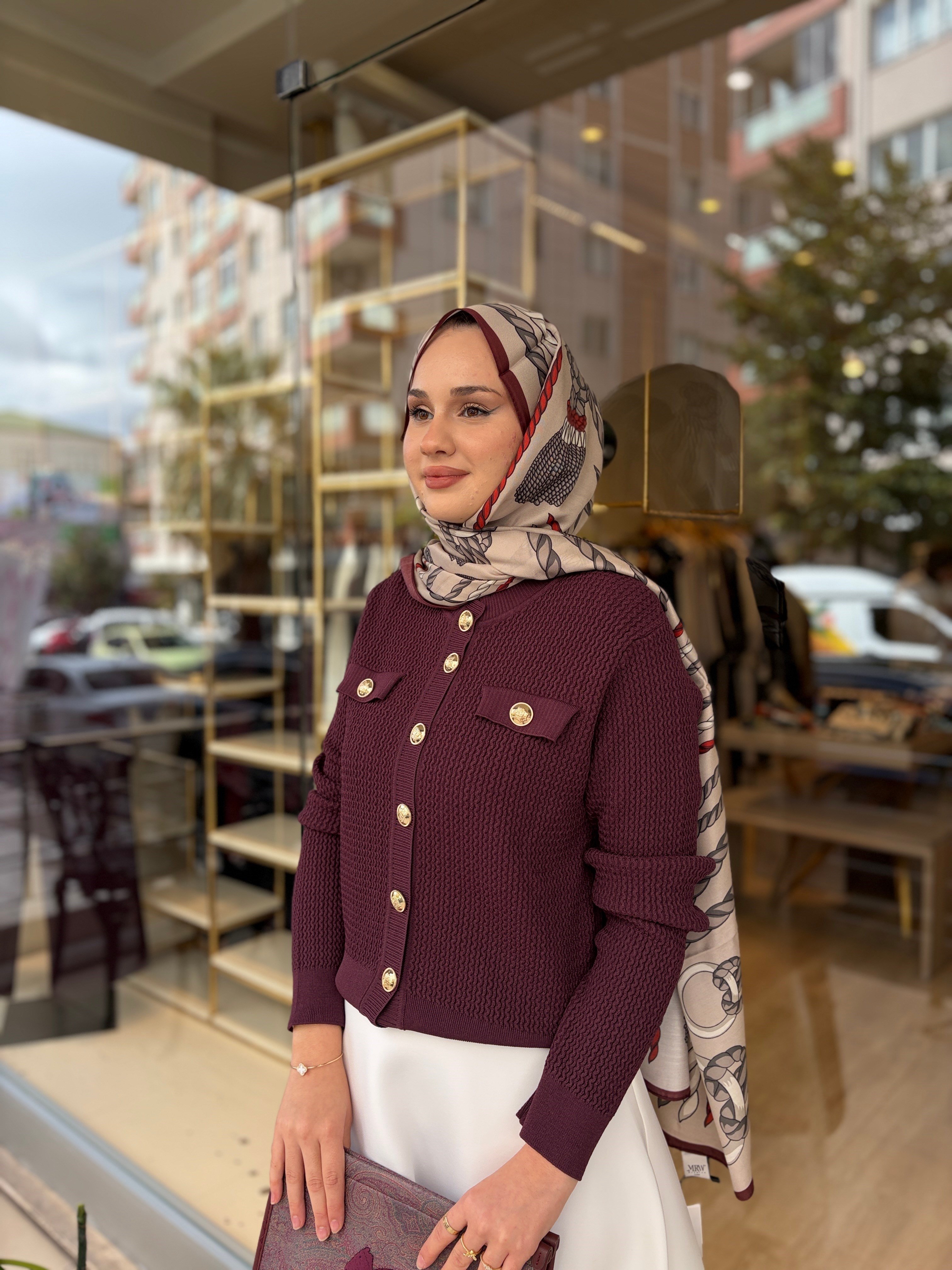 601 GOLD DÜĞME DETAYLI TRİKO HIRKA BORDO