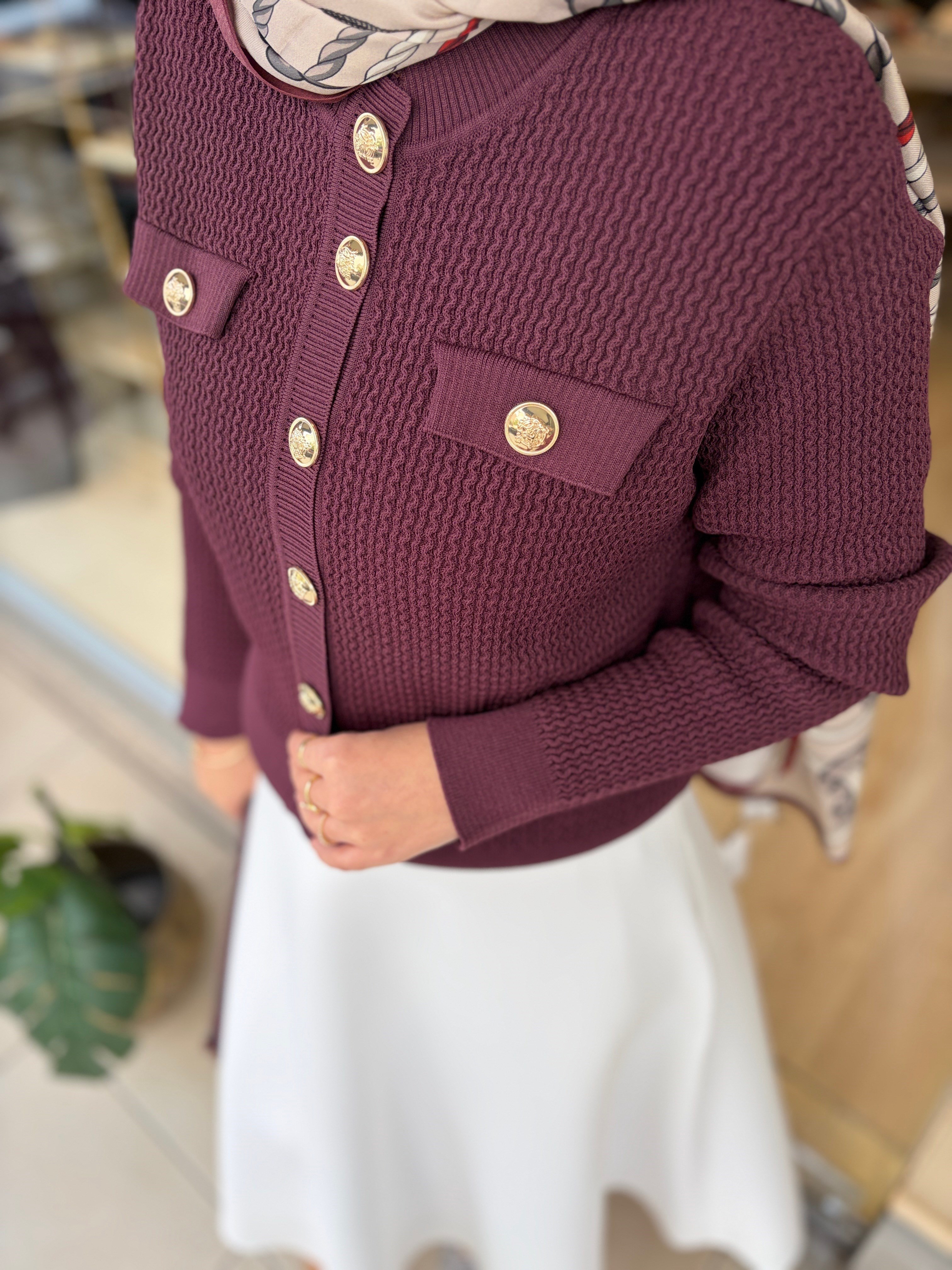 601 GOLD DÜĞME DETAYLI TRİKO HIRKA BORDO