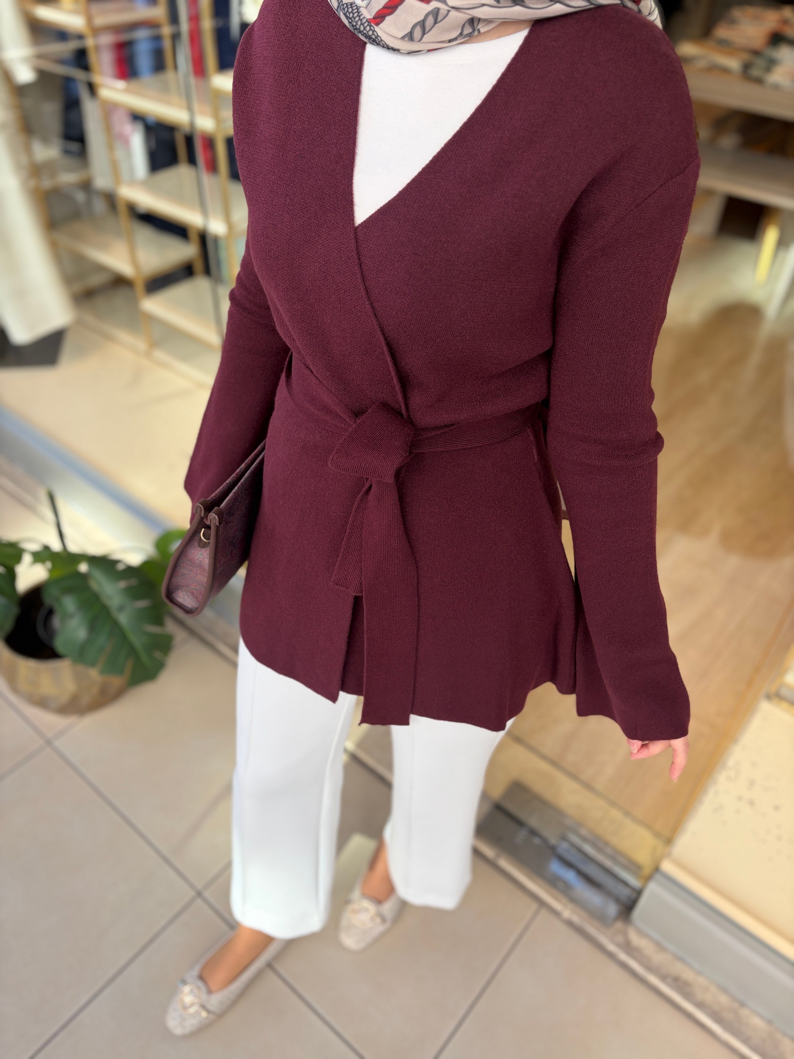 61002 KRUVAZE YÜN KARIŞIMLI TRİKO HIRKA  BORDO