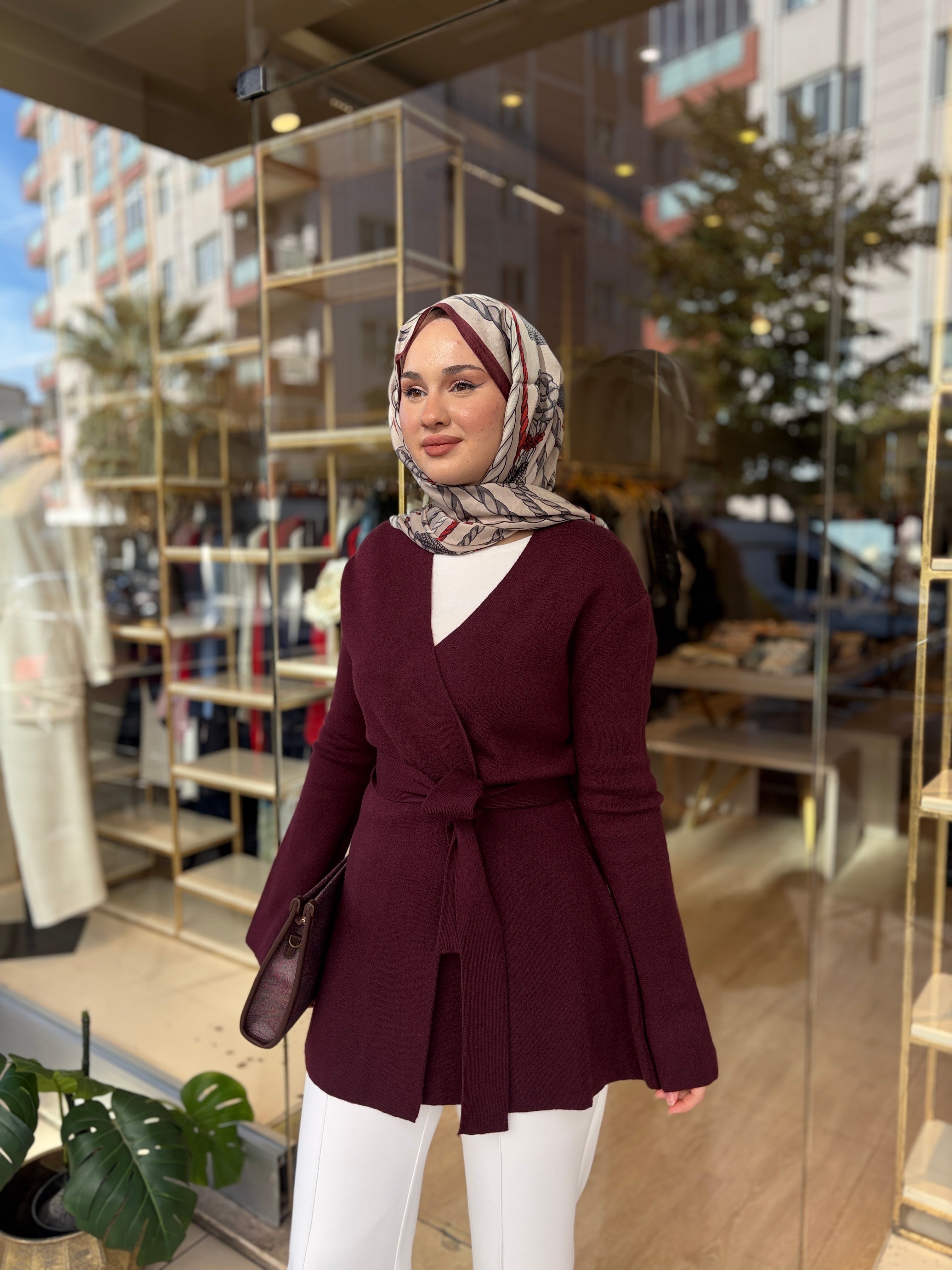61002 KRUVAZE YÜN KARIŞIMLI TRİKO HIRKA  BORDO