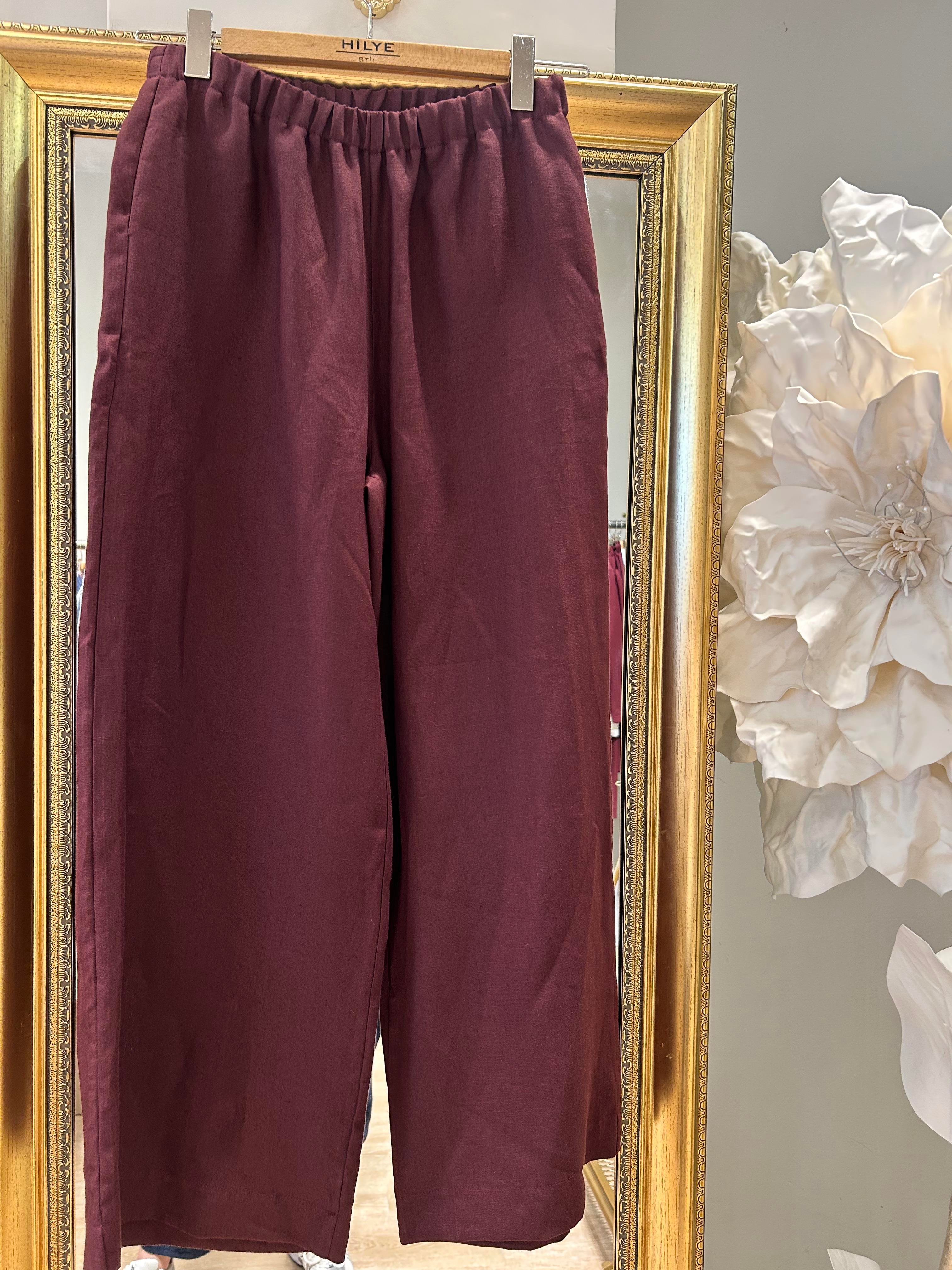 BORDO KETEN PANTOLON