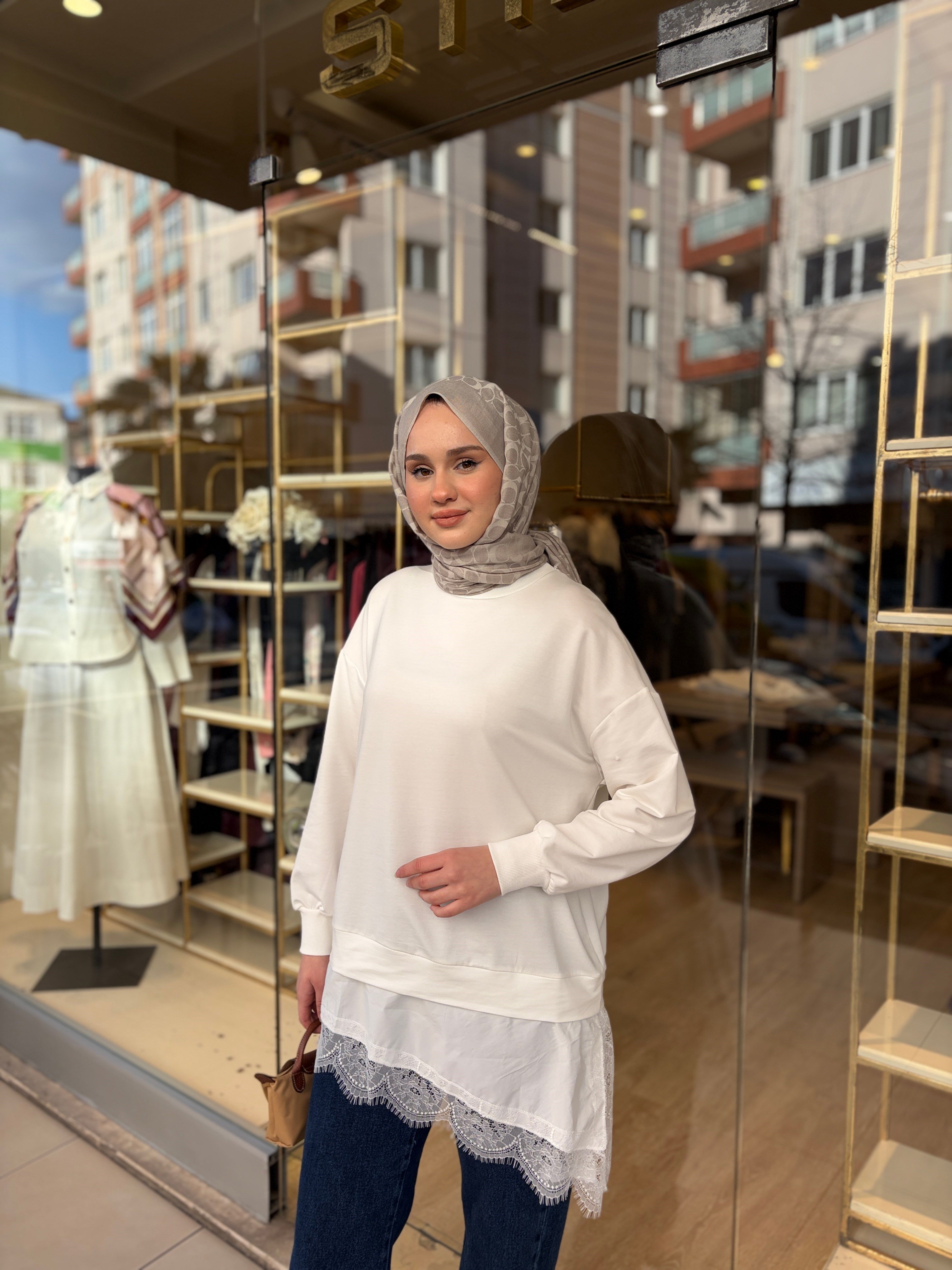 DANTELLİ SWEAT BEYAZ