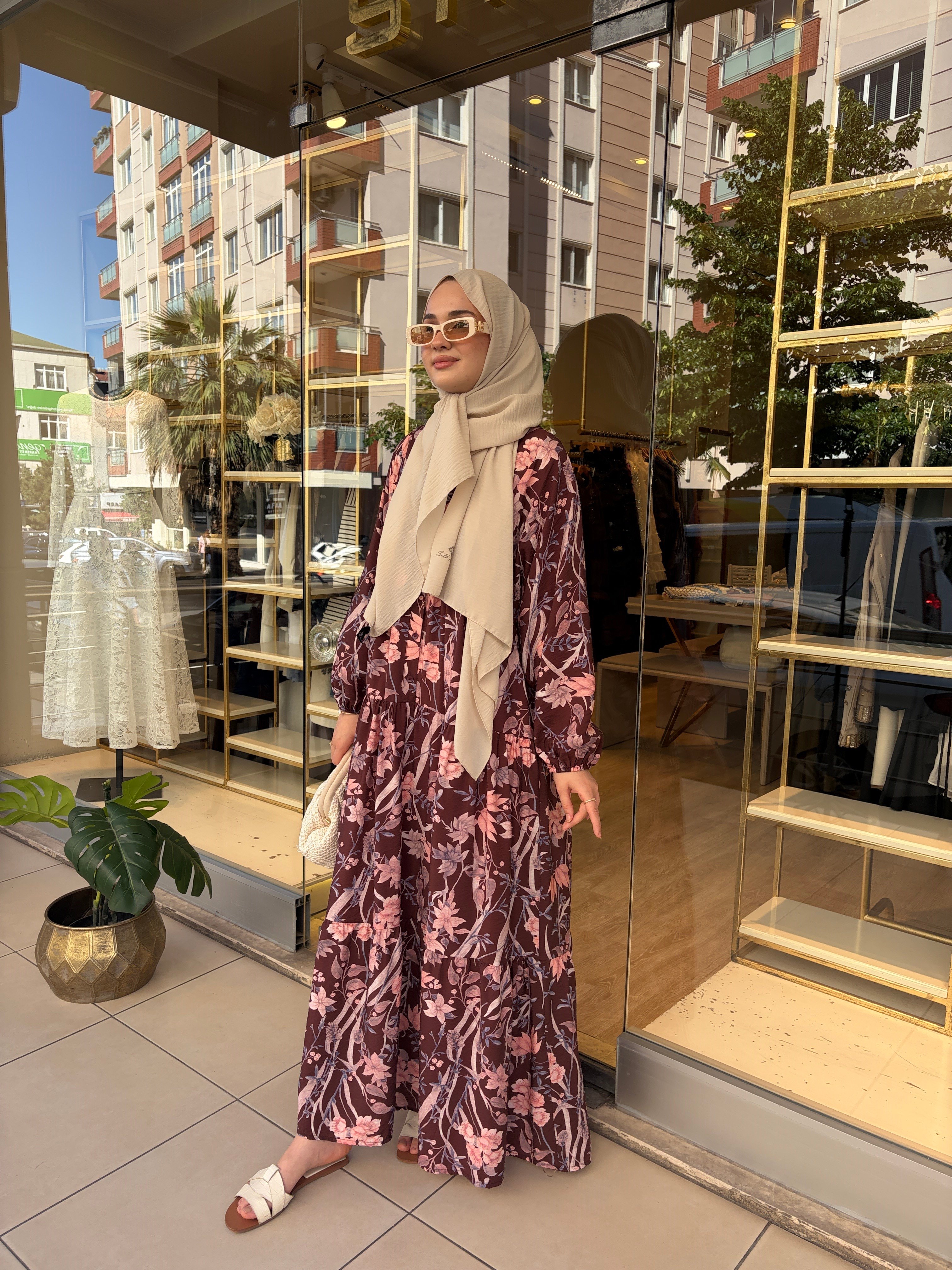 DESENLİ ELBİSE BORDO