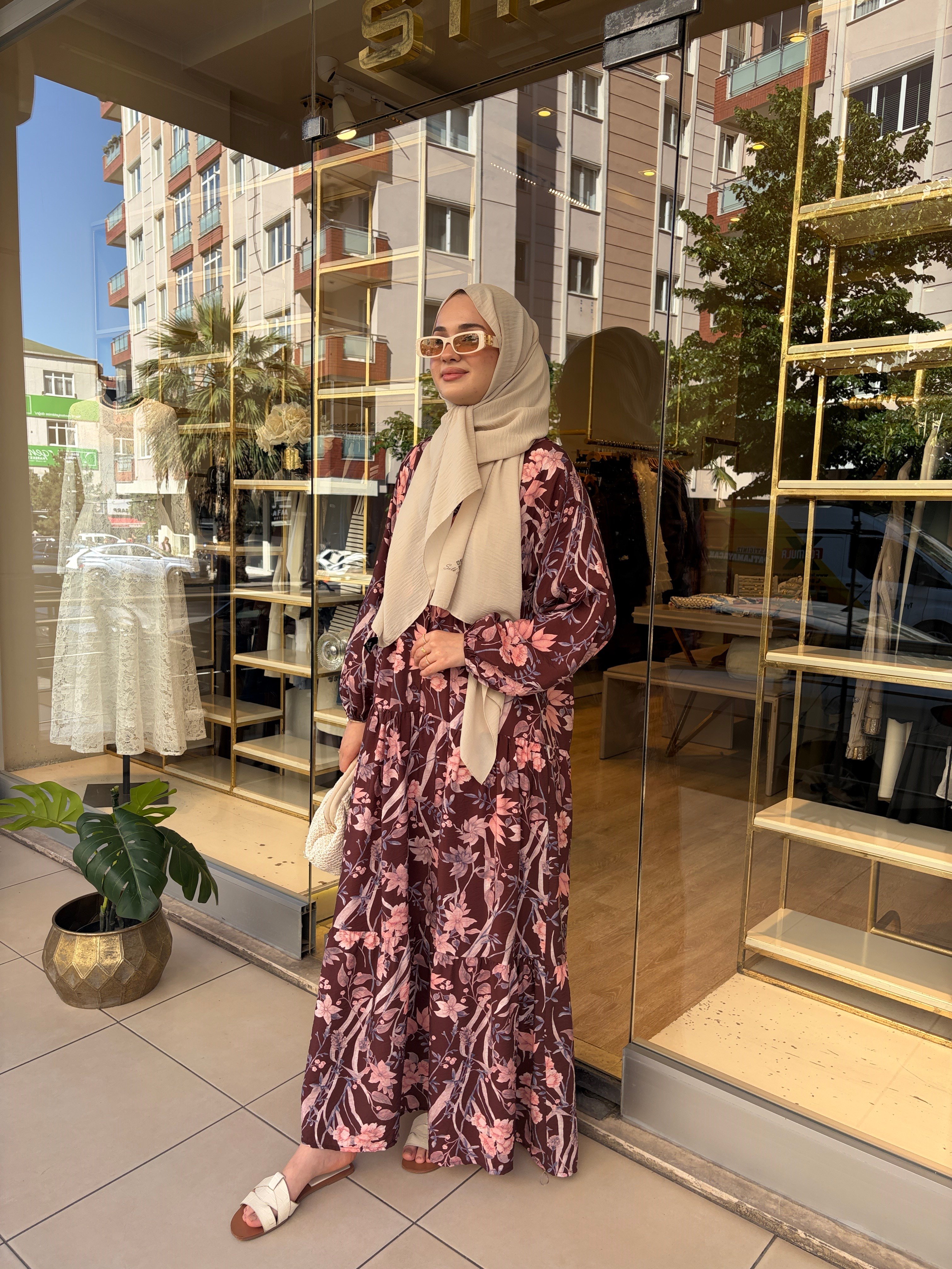 DESENLİ ELBİSE BORDO