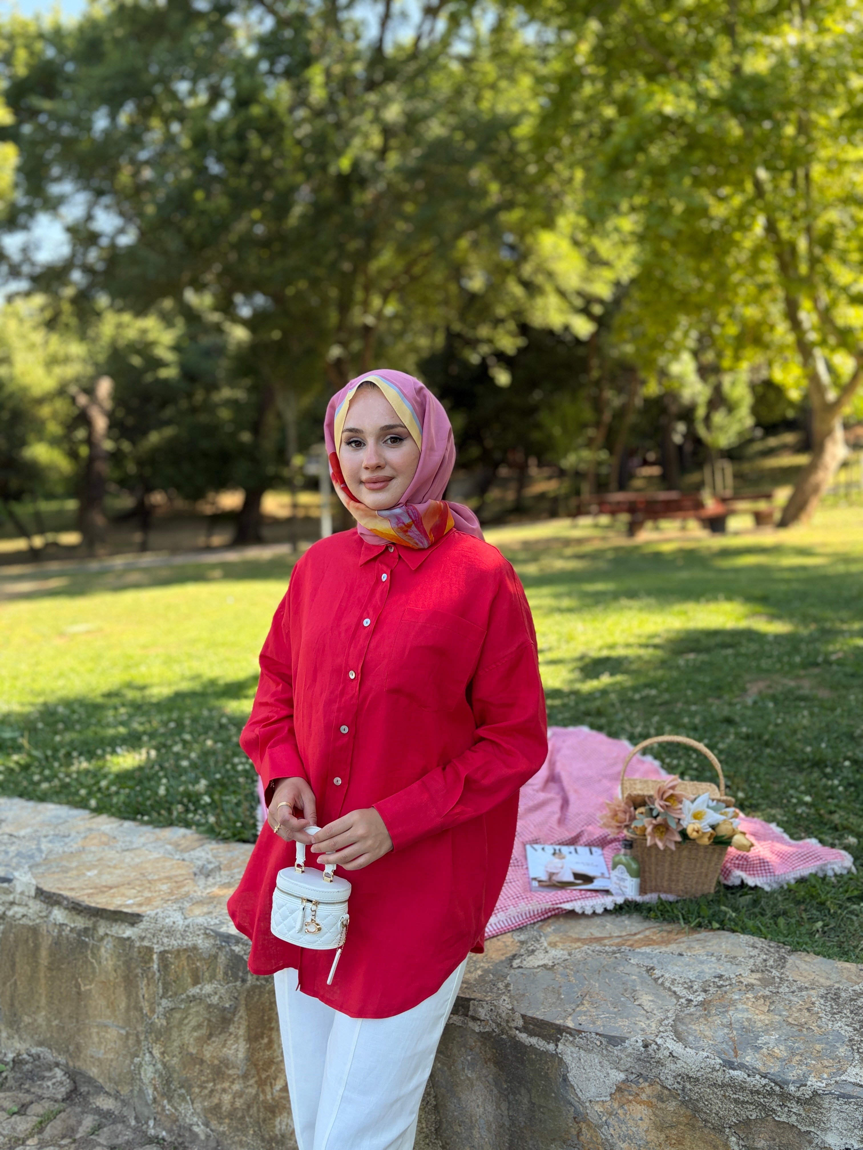 Eliza Keten Gömlek KIRMIZI