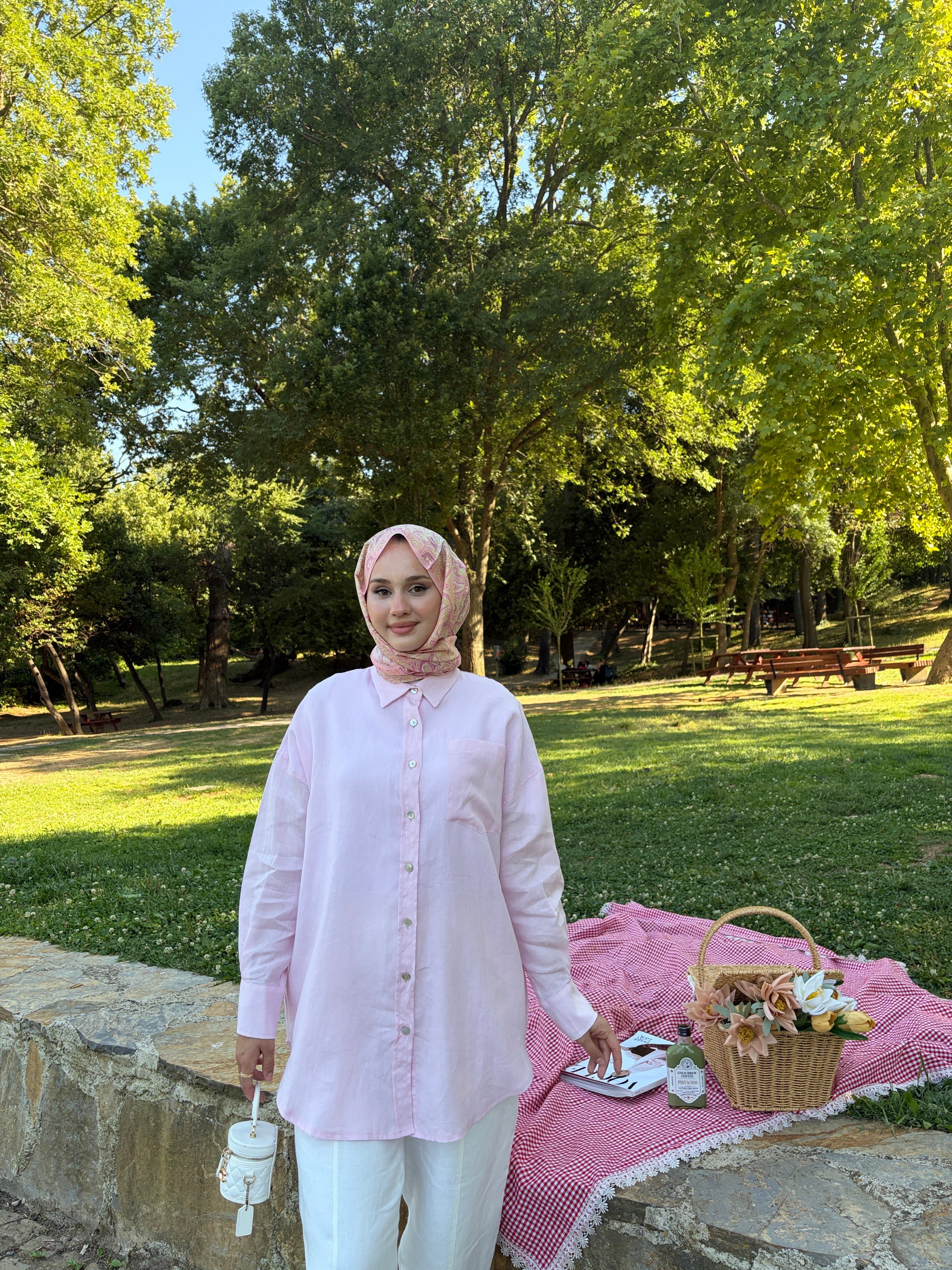 Eliza Keten Gömlek TOZ PEMBE