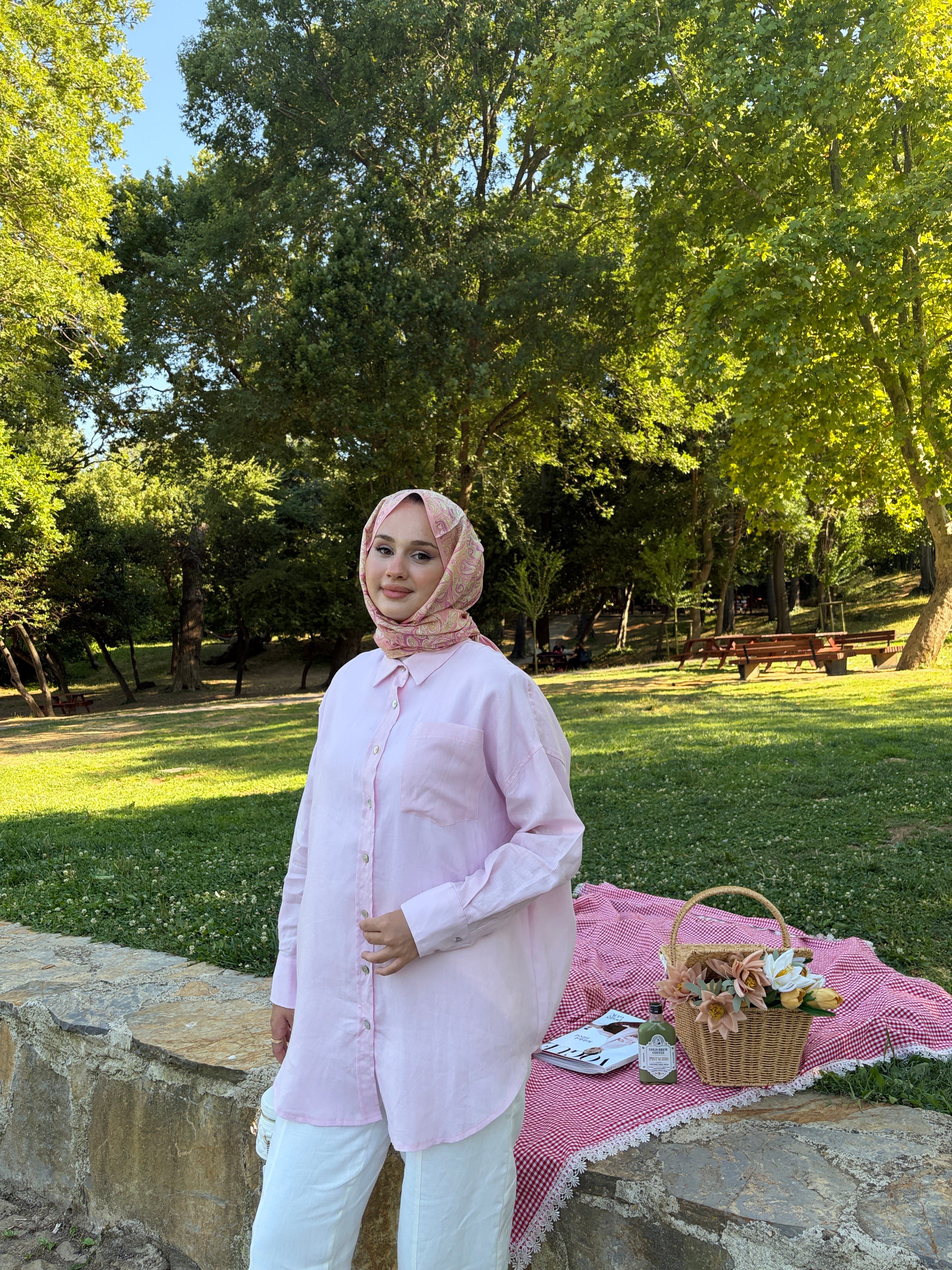 Eliza Keten Gömlek TOZ PEMBE