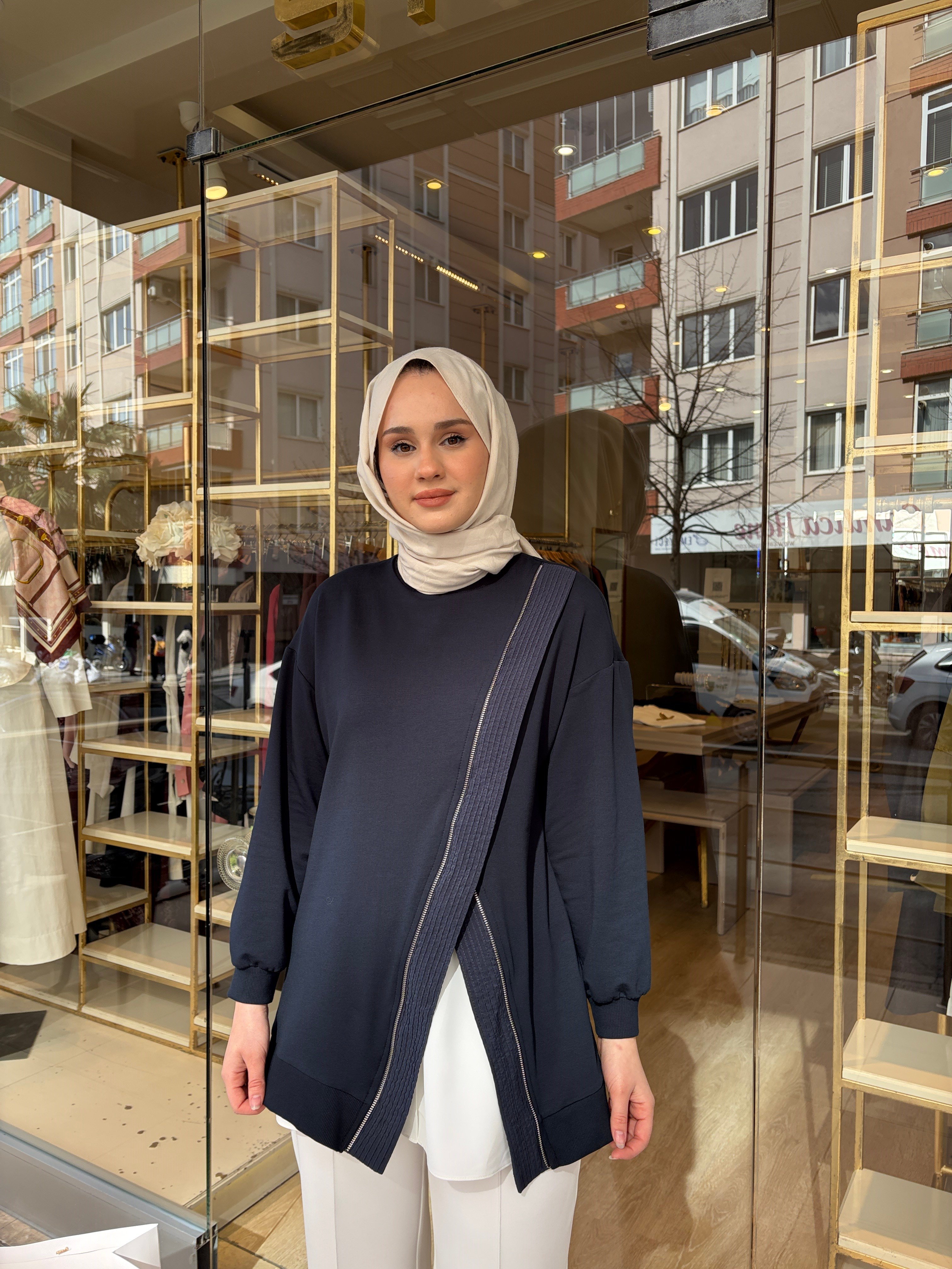 FERMUARLI SWEAT LACİVERT