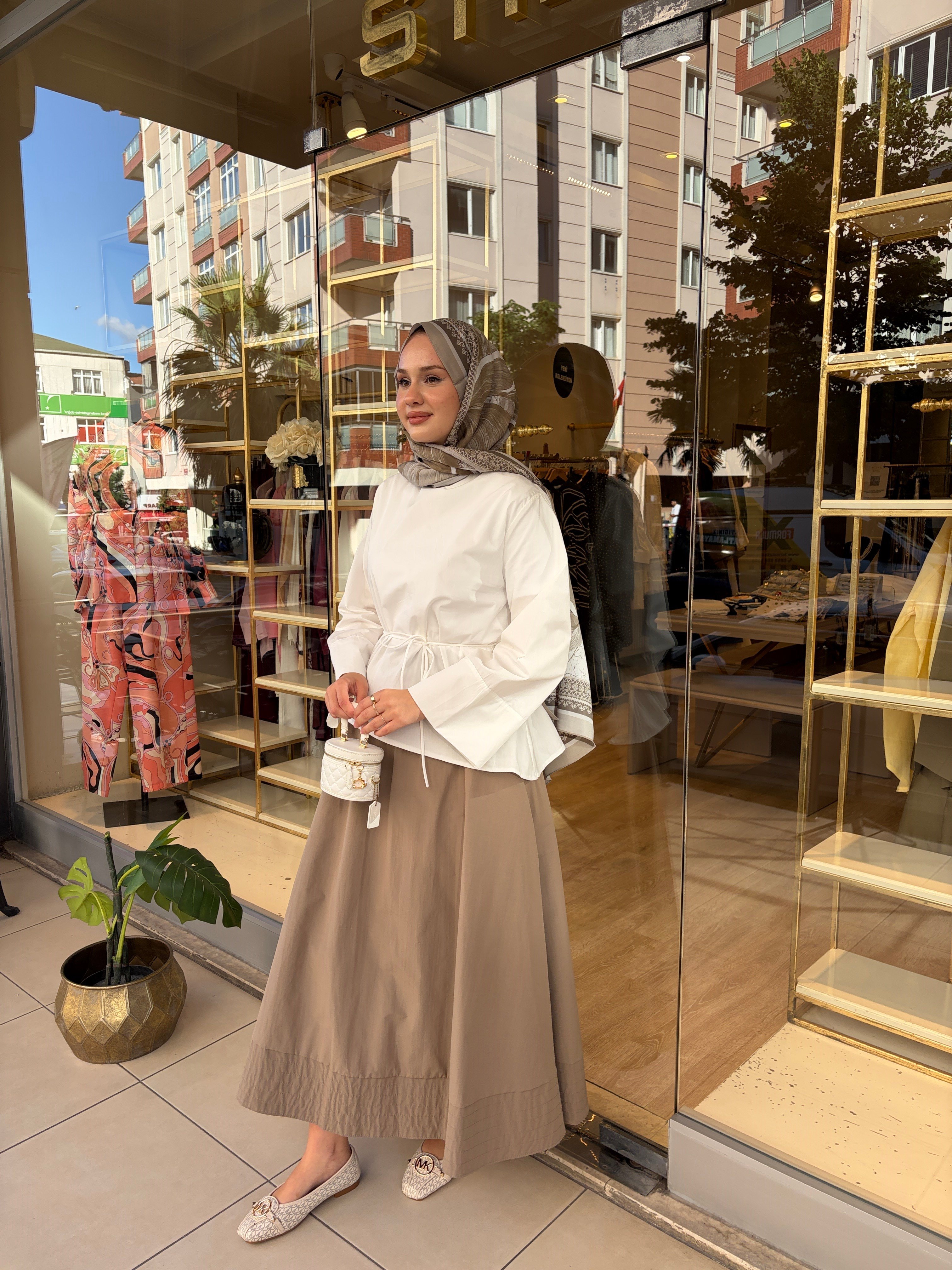 GİPELİ ETEK CAMEL