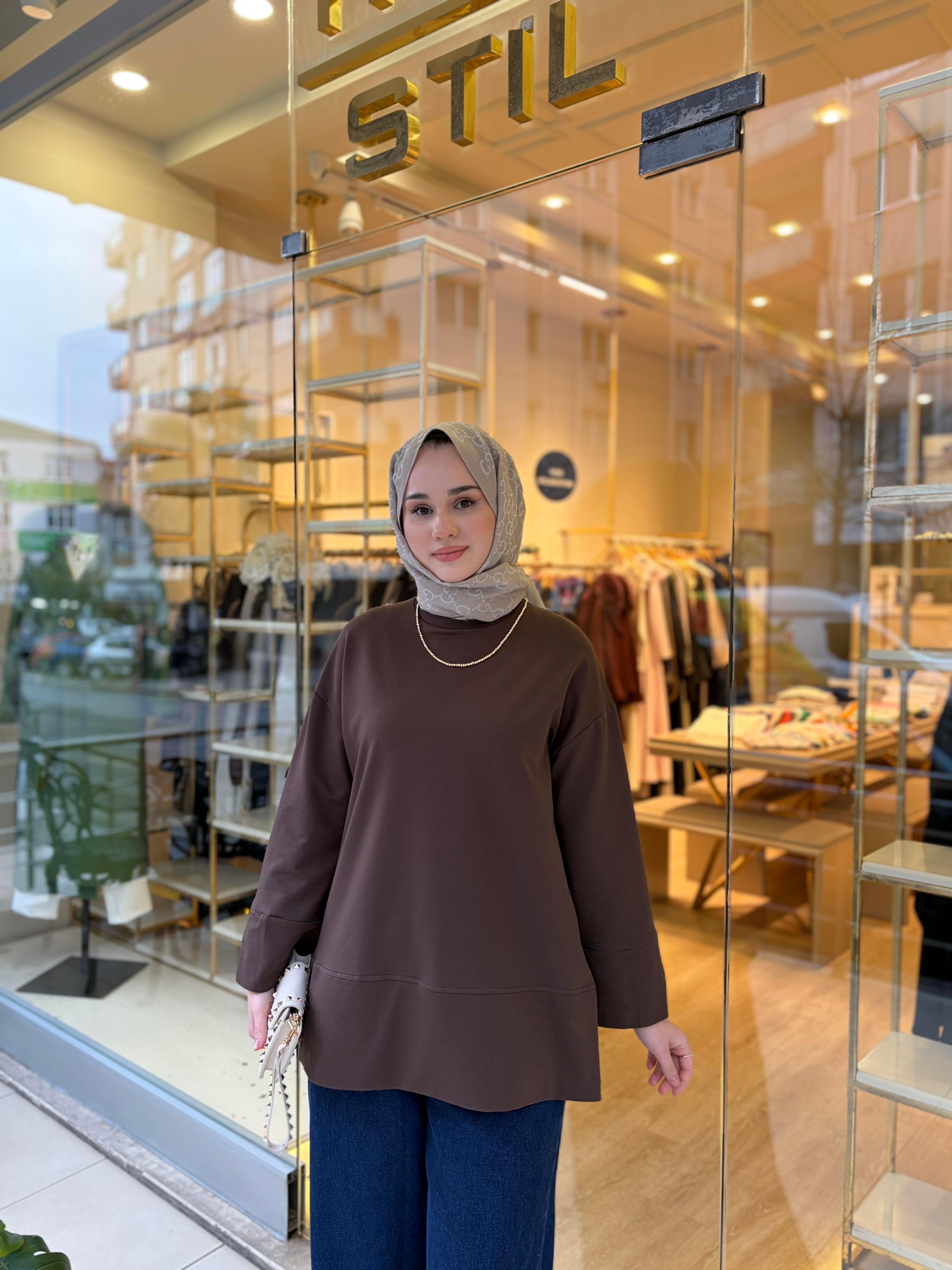 İKİ İP YIRTMAÇLI SWEAT KAHVERENGİ