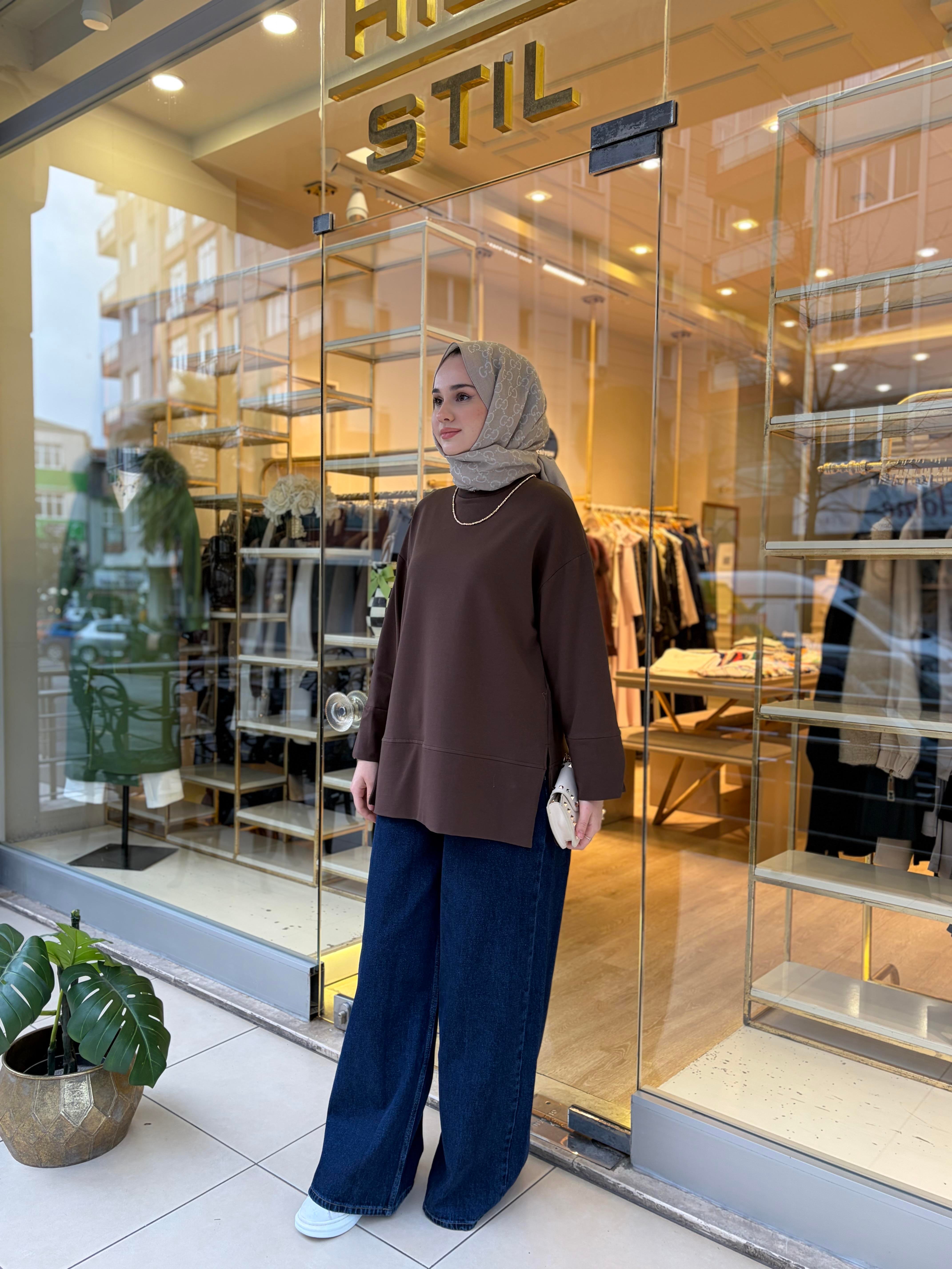 İKİ İP YIRTMAÇLI SWEAT KAHVERENGİ