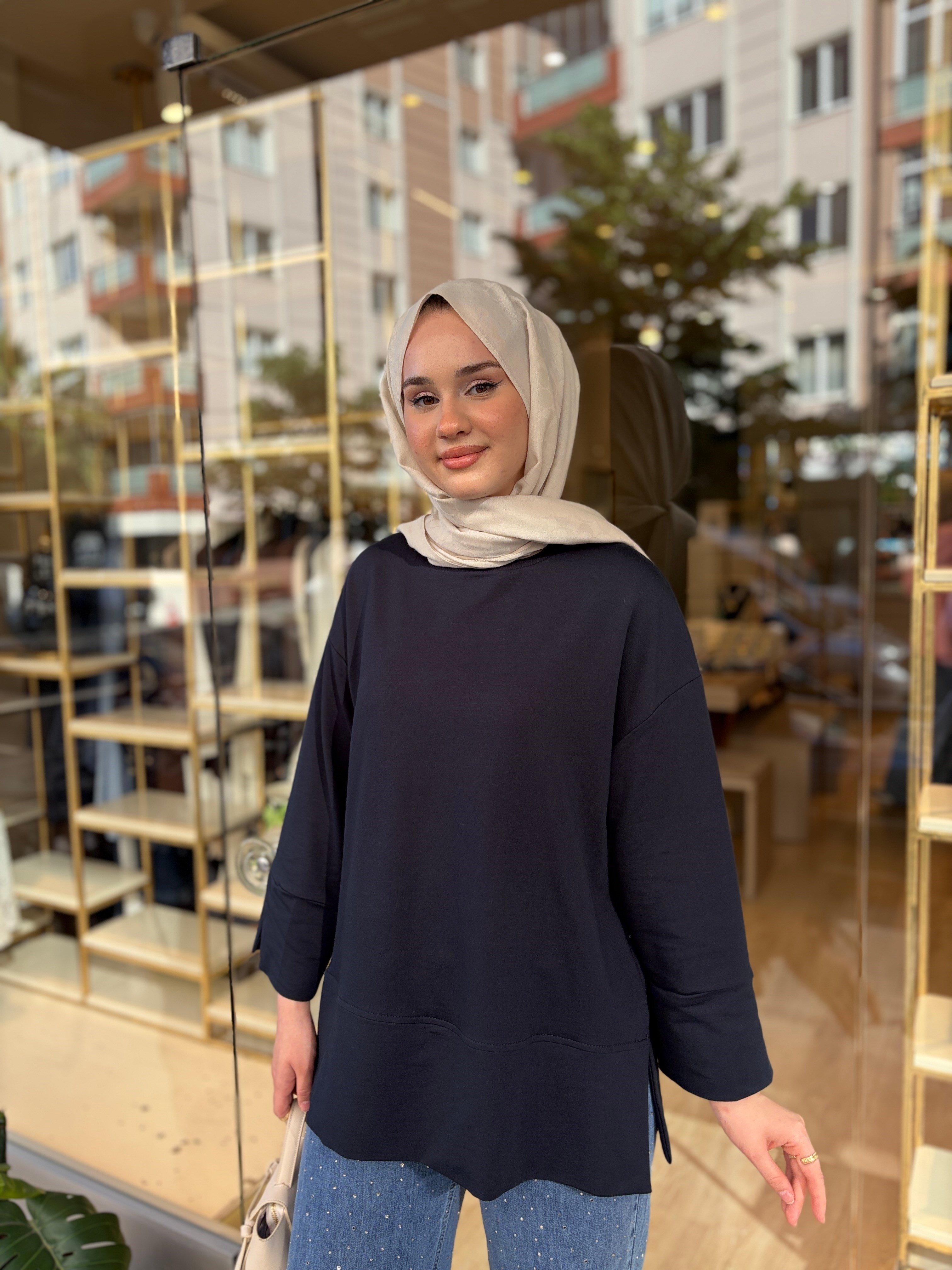 İKİ İP YIRTMAÇLI SWEAT LACİVERT