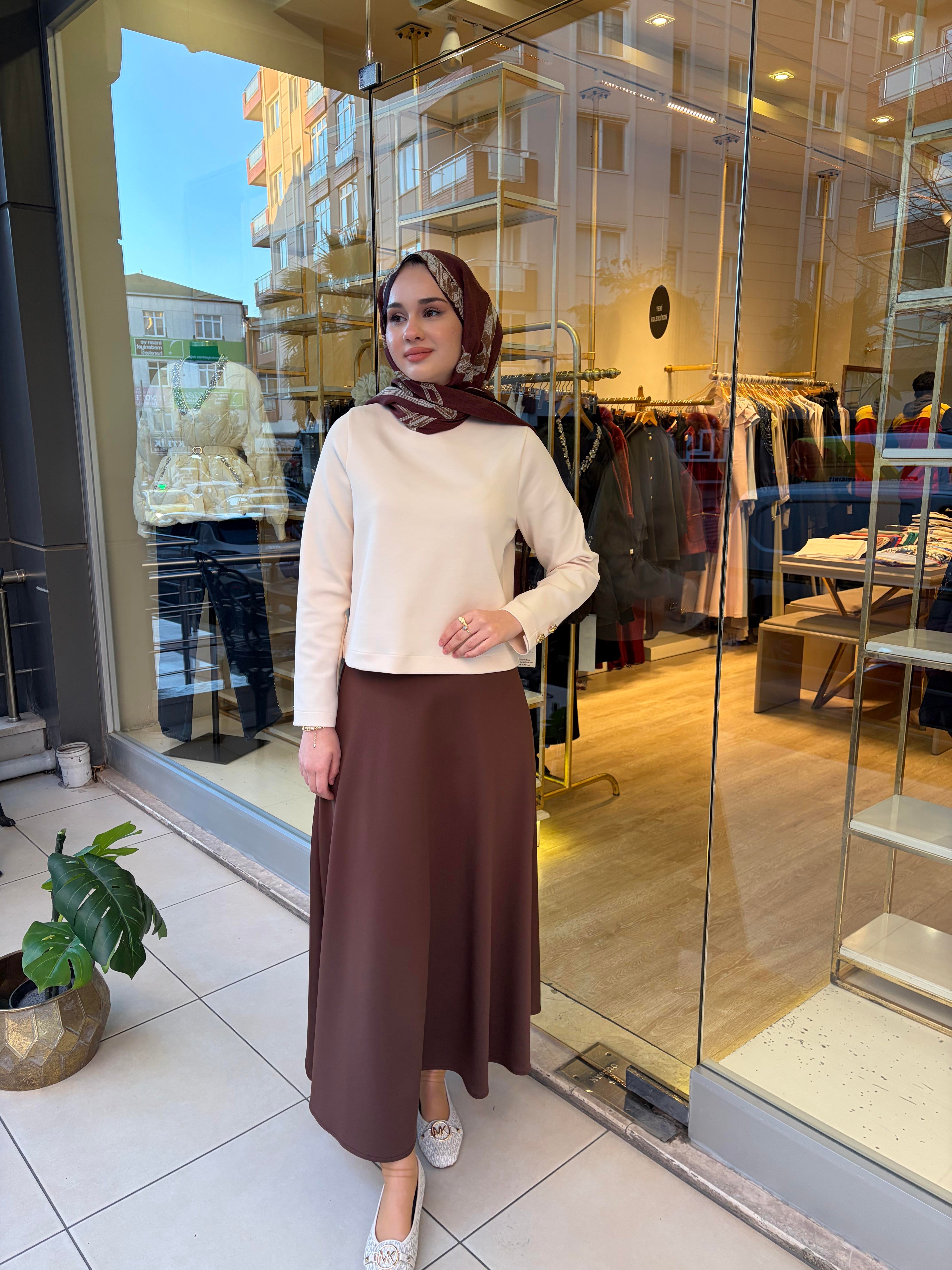 KOLU DÜĞME DETAYLI MİNİ SCUBA BLUZ VANİLYA