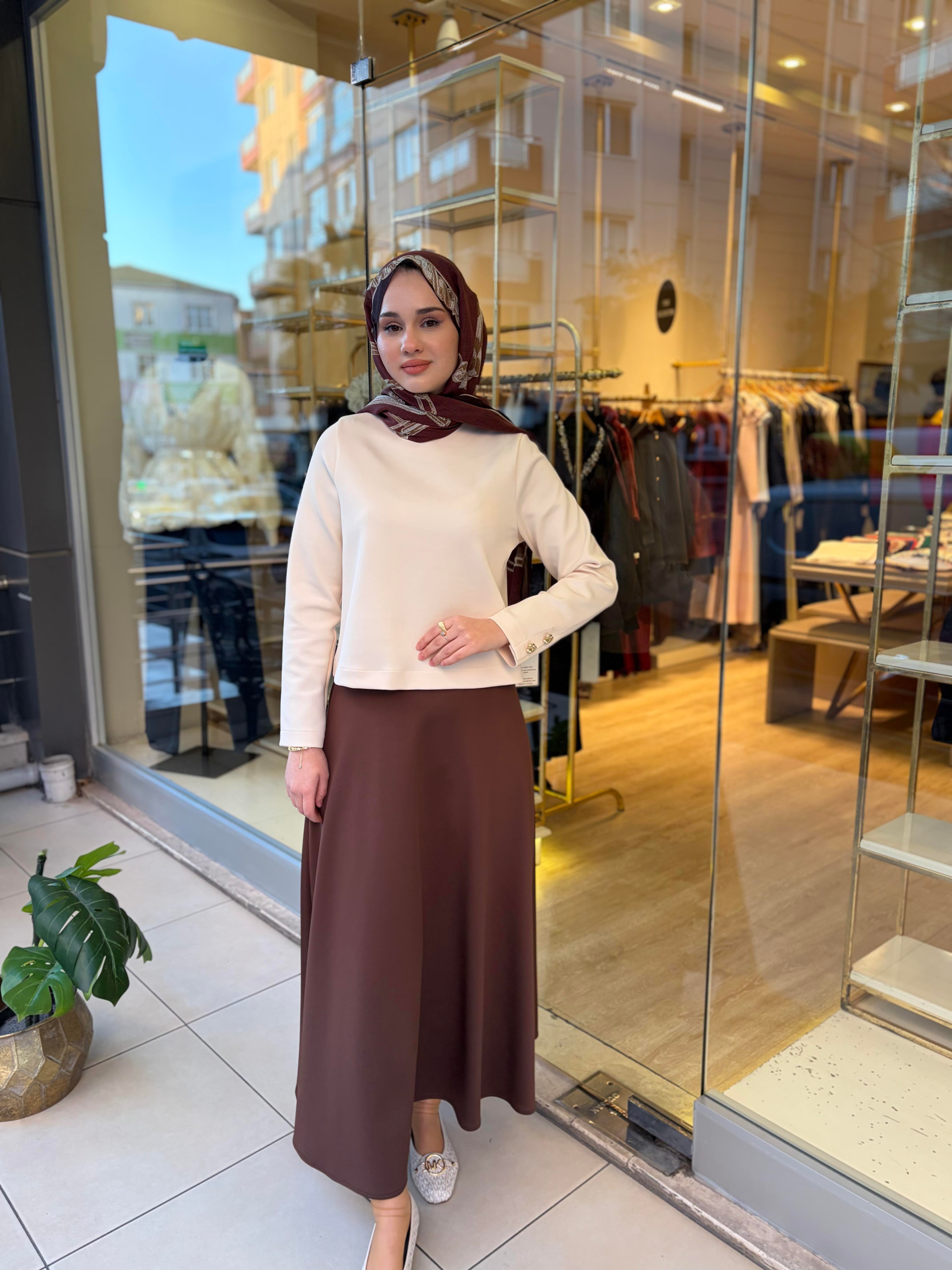 KOLU DÜĞME DETAYLI MİNİ SCUBA BLUZ VANİLYA