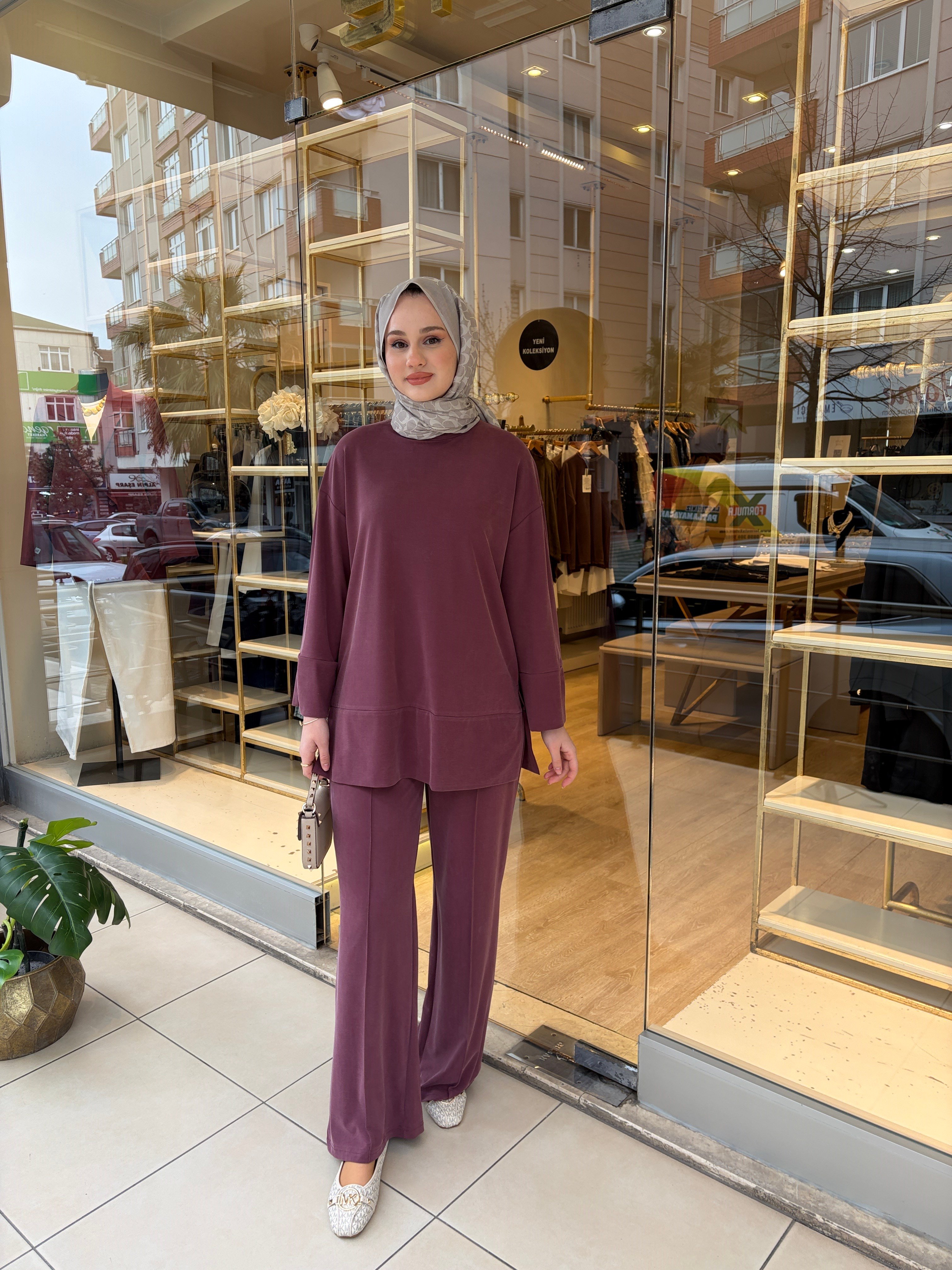 KOLU YIRTMAÇLI SWEAT TAKIM BORDO