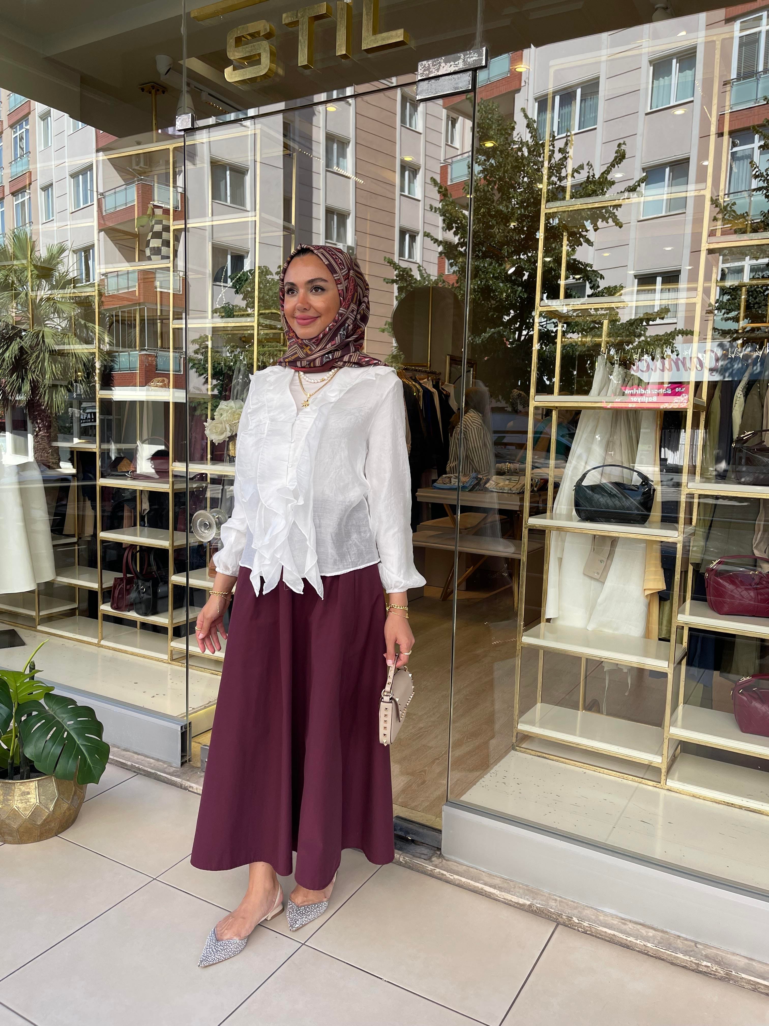 LASTİKLİ GABARDİN ETEK BORDO